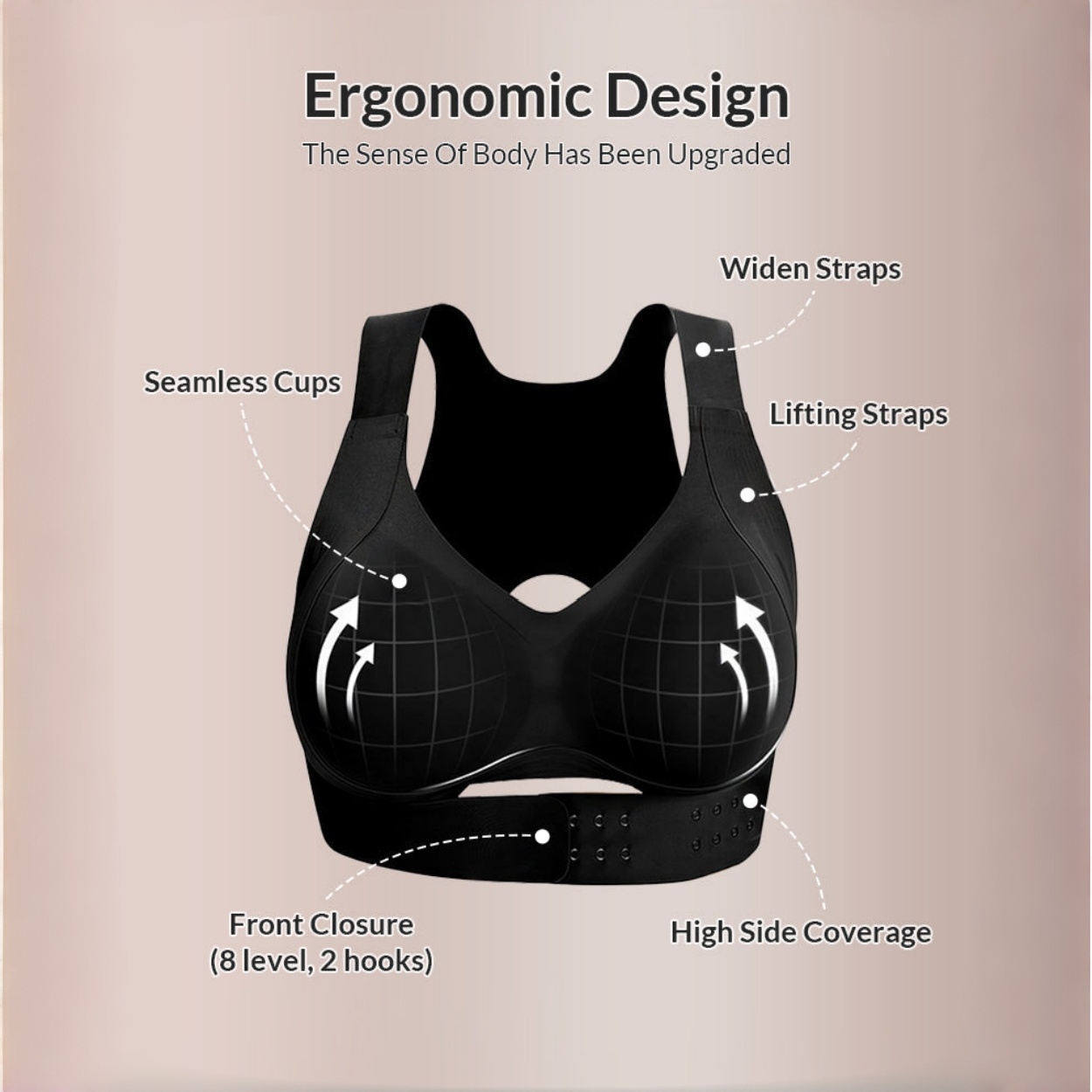 Cross Back Front Closure Wireless Posture Support Bra