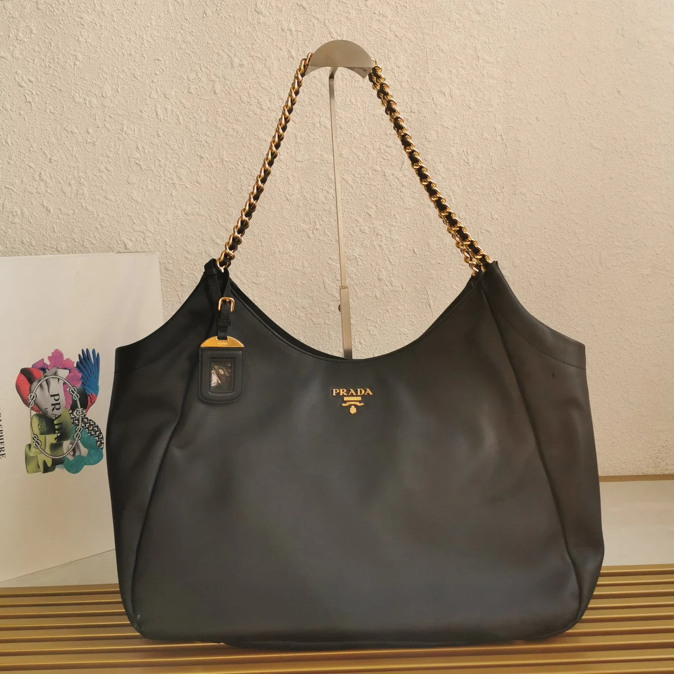Prada CHAIN TOTE 39 SOFT BLACK CALFSKIN