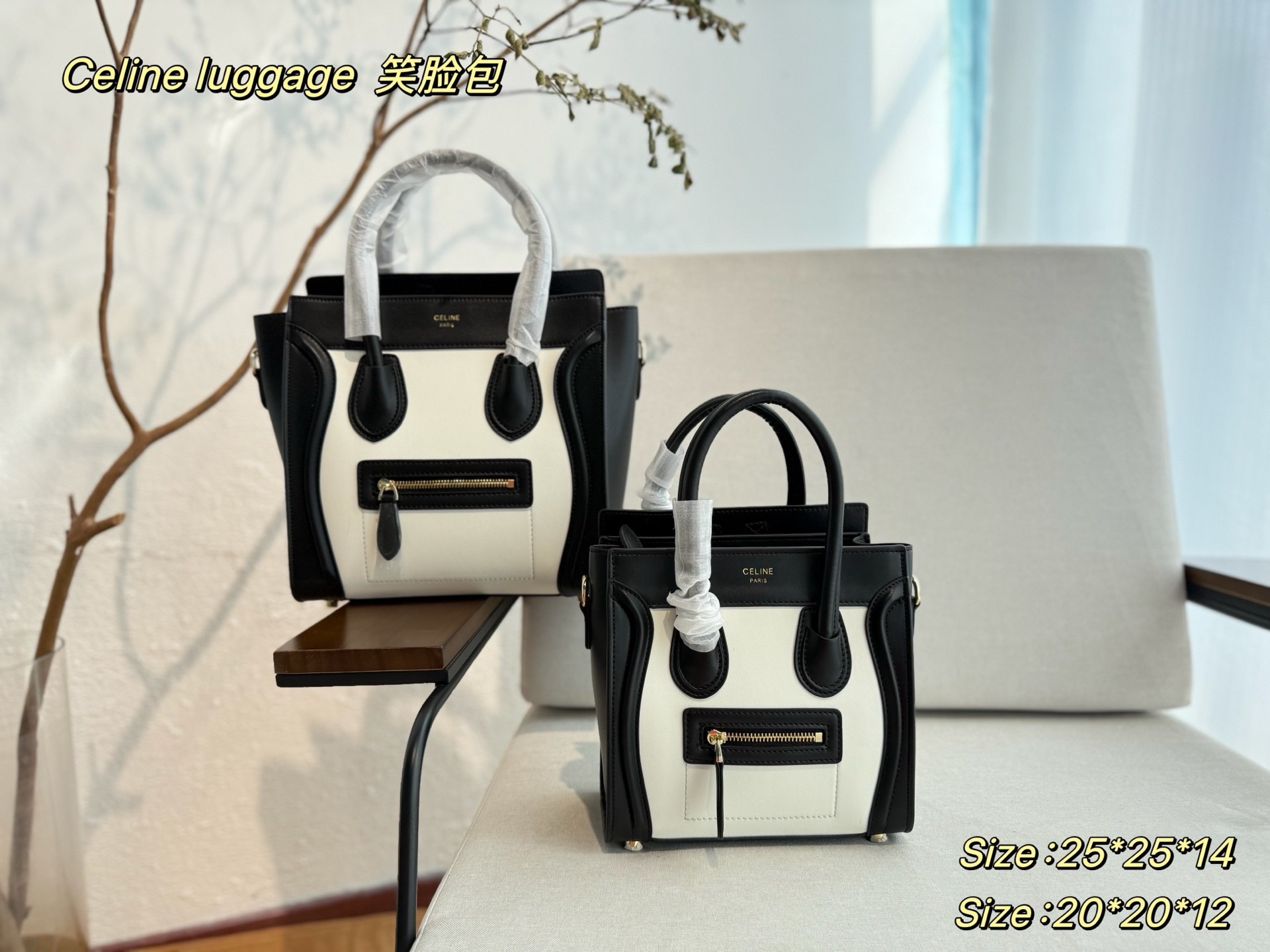 Celine Nano& Micro Color-Block Luggage Drummed Leather Robot Face Winged Tote Bag - KAIROO
