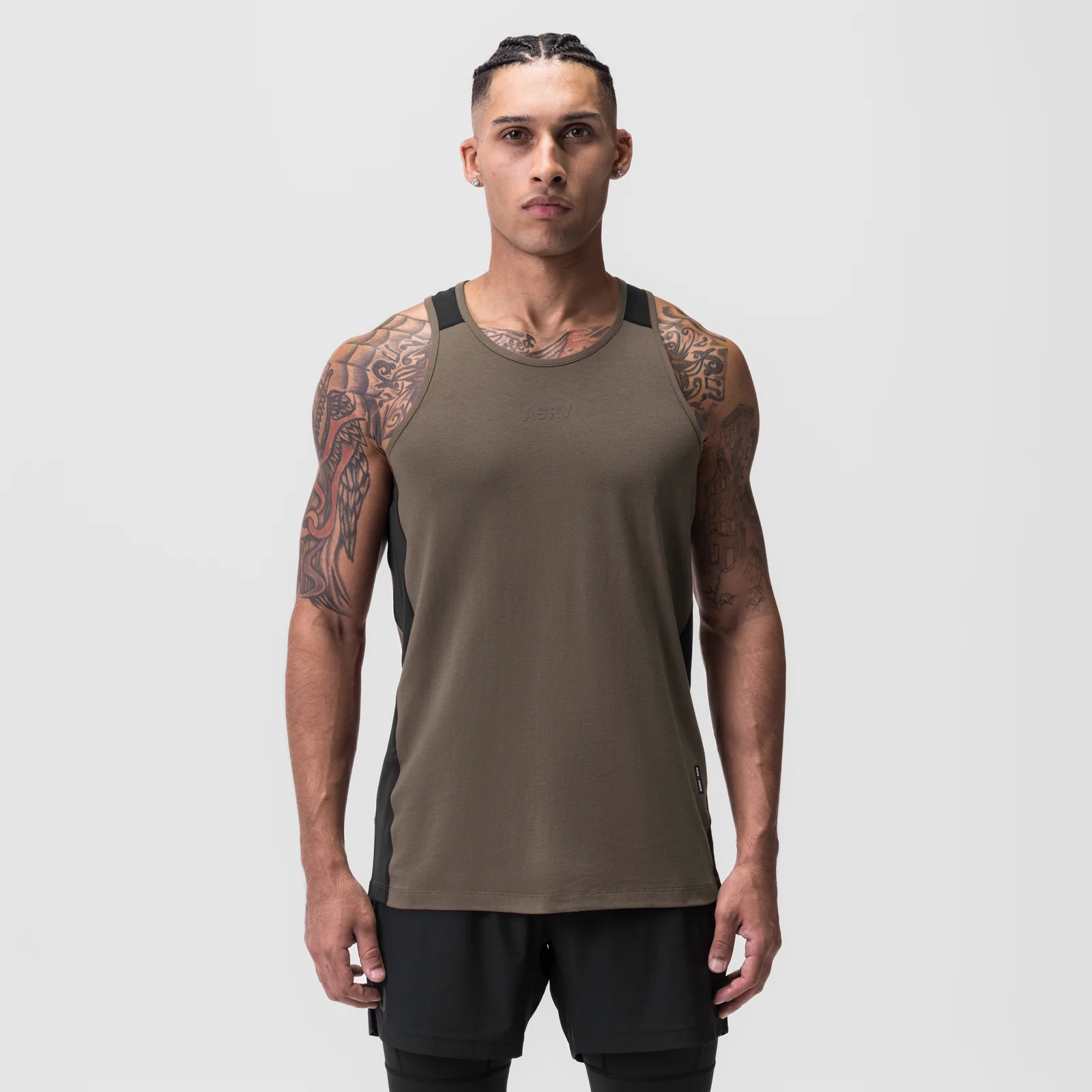 0809. Supima Mesh Panel Training Singlet - Deep Taupe