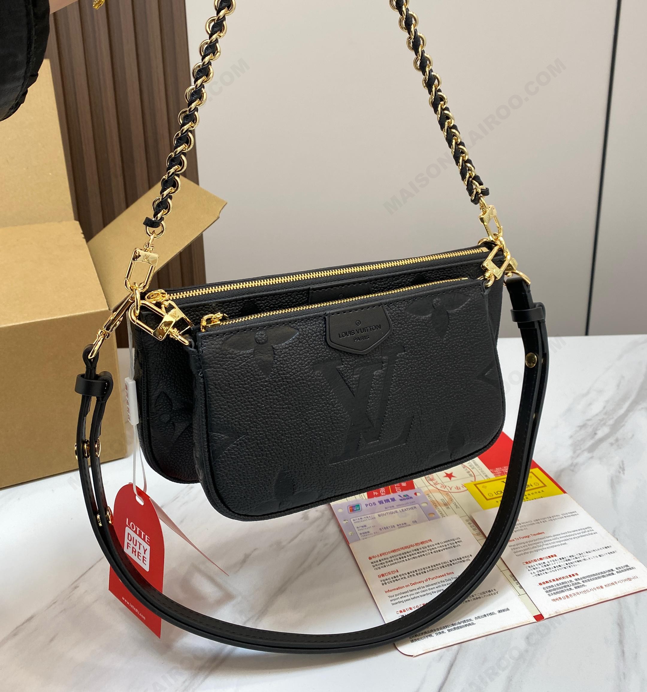 Louis Vuitton LV Multi Pochette Accessoires Black Monogram Empreinte Leather Chain Hobo Shoulder Bag - KAIROO