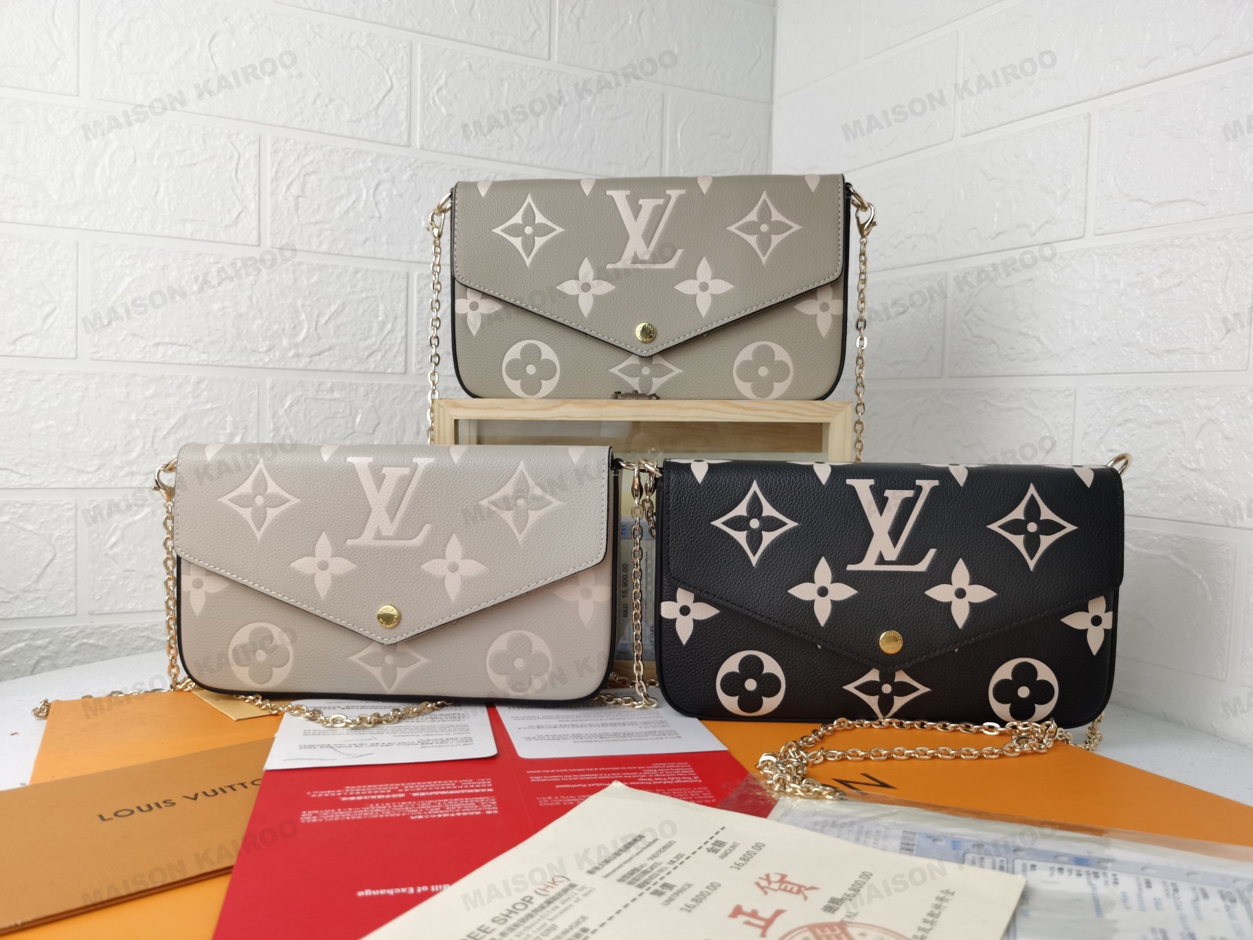 Louis Vuitton LV Felicie Pochette 3-in-1 Bicolor Monogram Empreinte Leather Chain Envelope Shoulder Bag - KAIROO