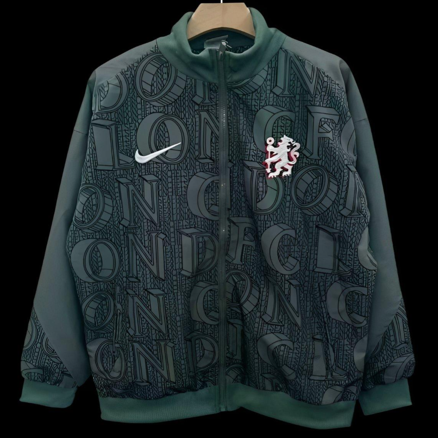 25/26 Chelsea FC Green with All-Over London Text Pattern Full Zipper Windbreaker S-2XL