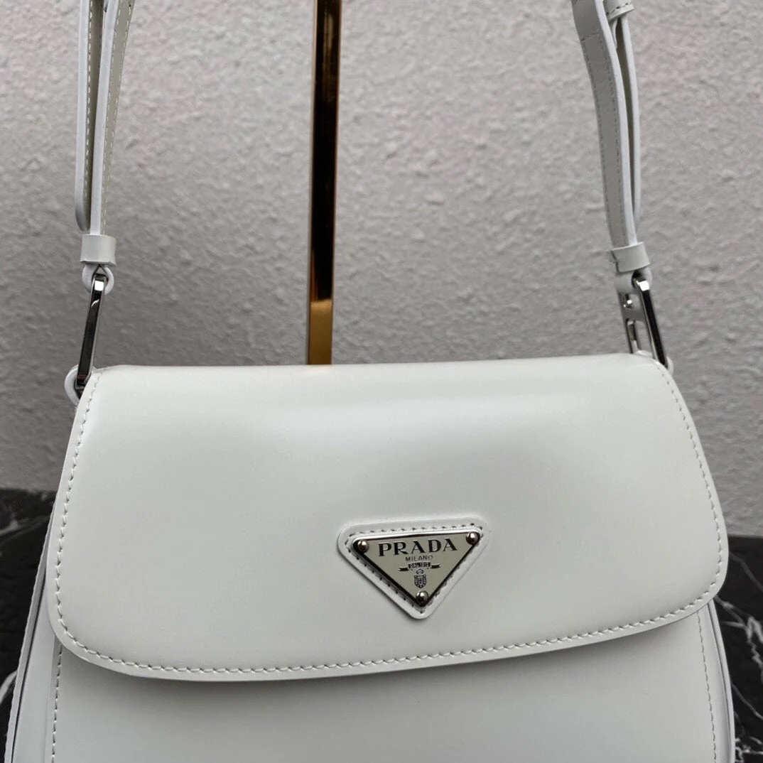 Prada CLEO 24 WHITE BRUSHED LEATHER SHOULDER BAG