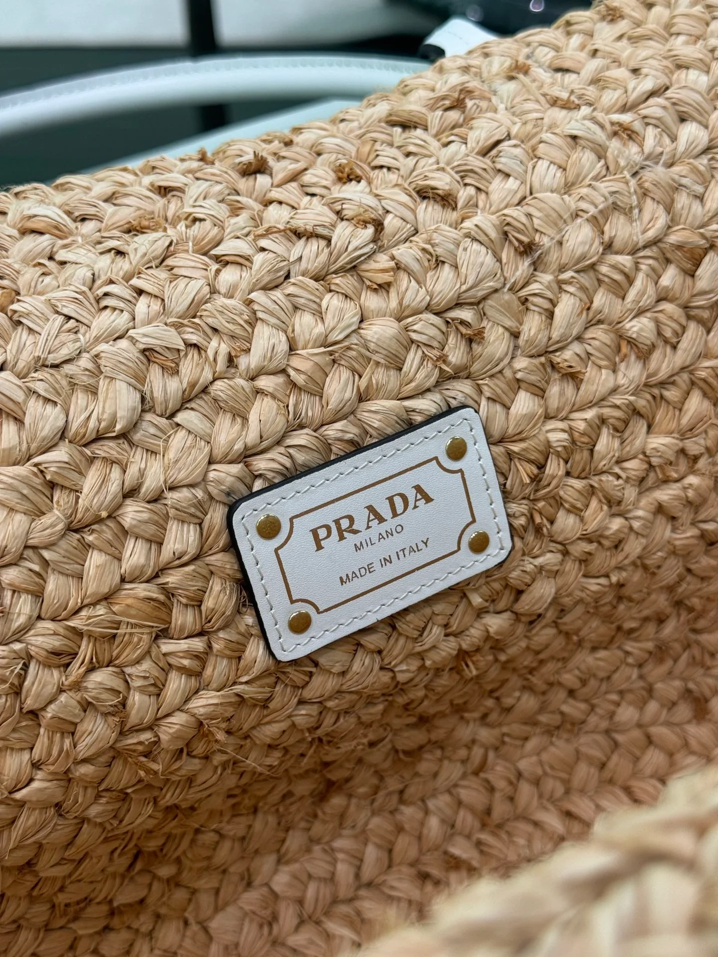 Prada LARGE TOTE BAG 56 IN BEIGE RAFFIA GRASS AND WHITE CALFSKIN TRIM