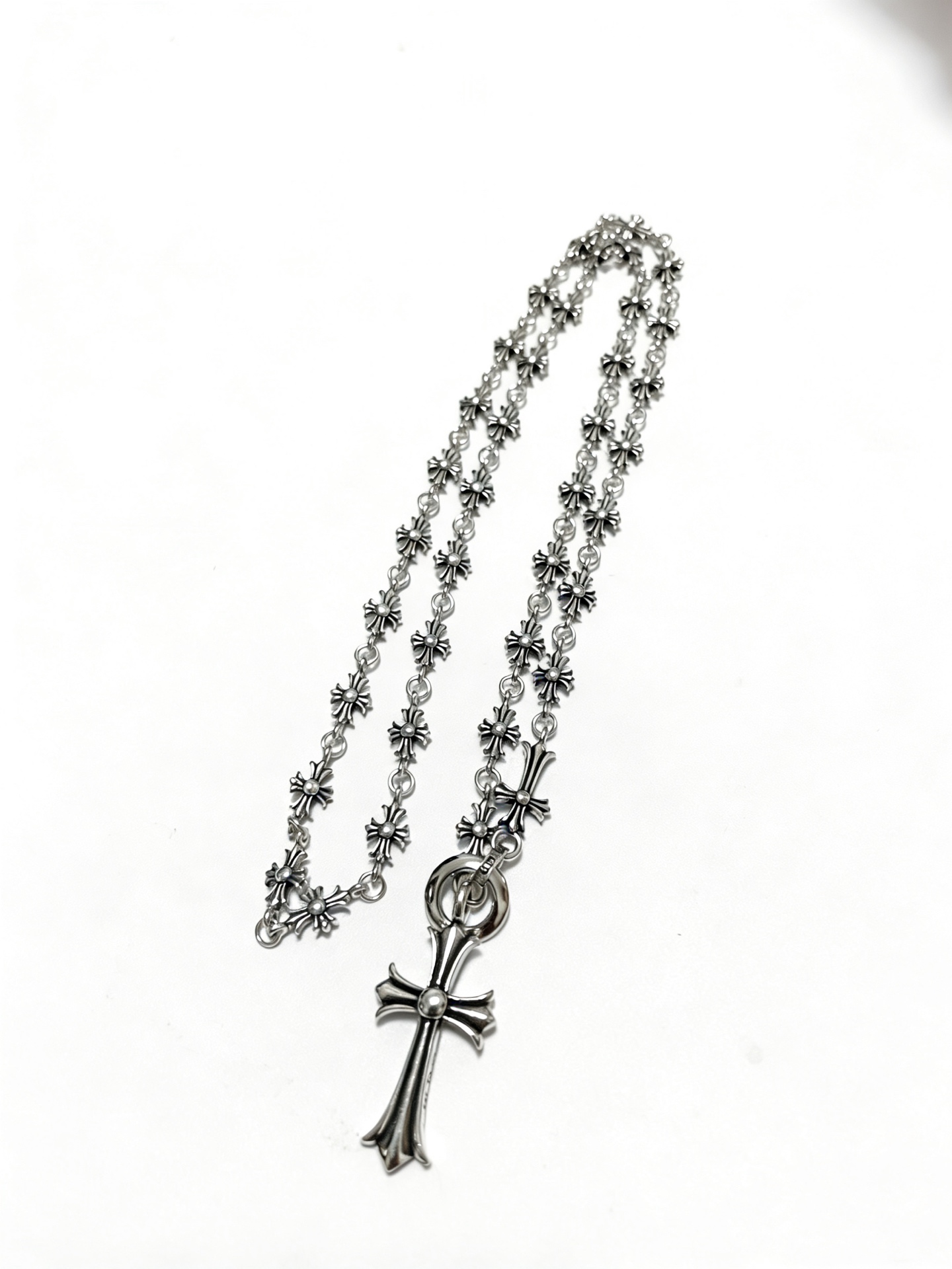 Chrome Hearts Oxidized Silver Unisex Necklace 60cm