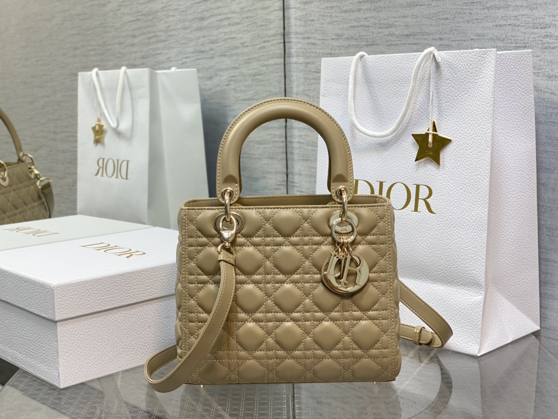Medium Lady Dior Bag in Dark beige Cannage Lambskin