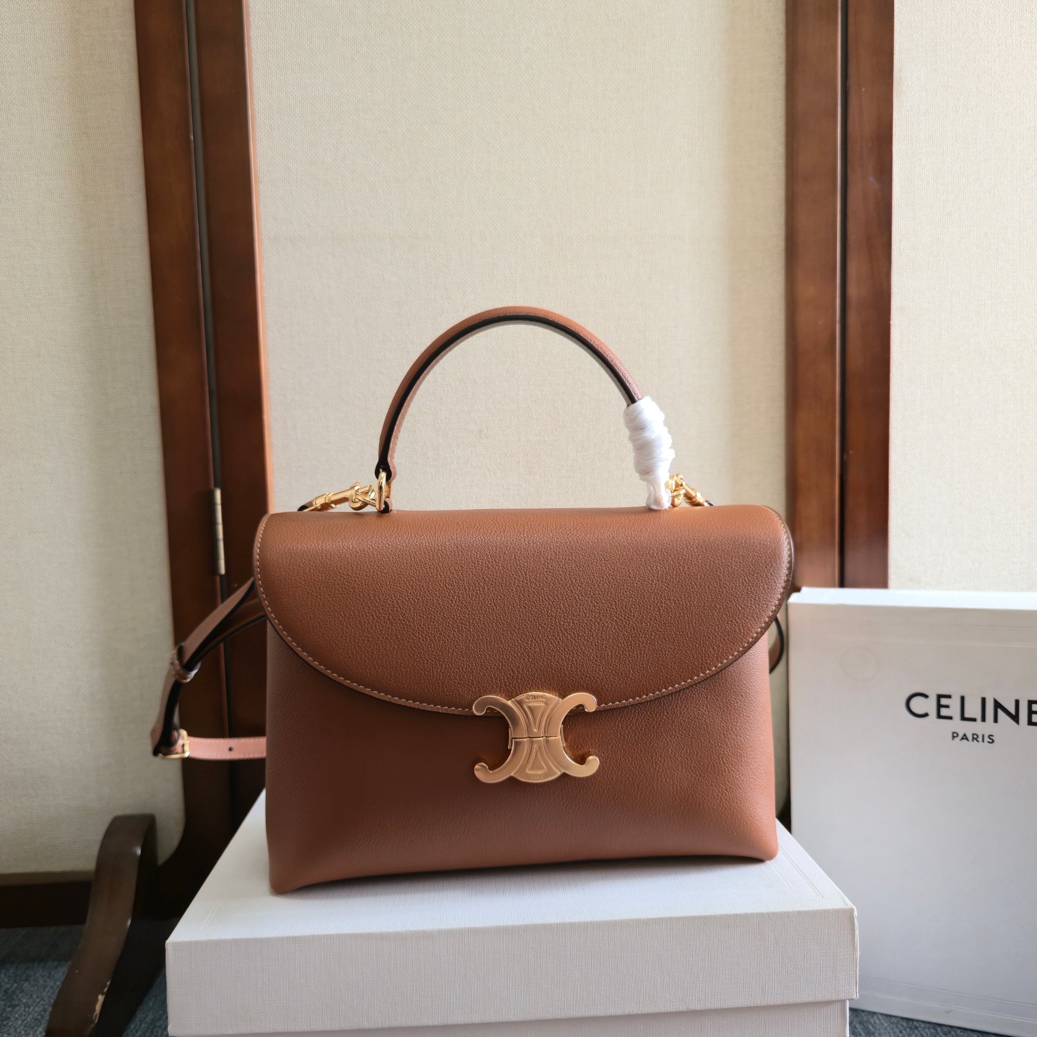 Celine Medium Nino Bag in Supple Grained Calfskin-Tan