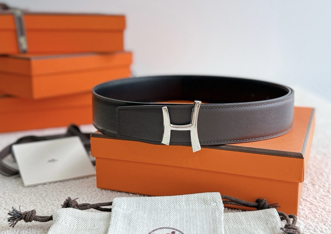 Hermes Script Reversible Leather Belt 38mm