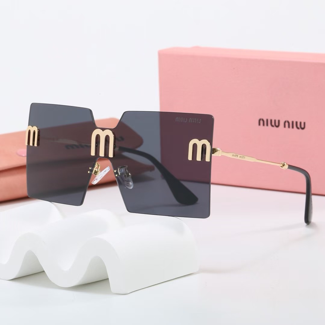 Miu Miu Oversized Rimless Square Sunglasses With Center Lens 3D M Logo And Slim Gold Temples - KAIROO