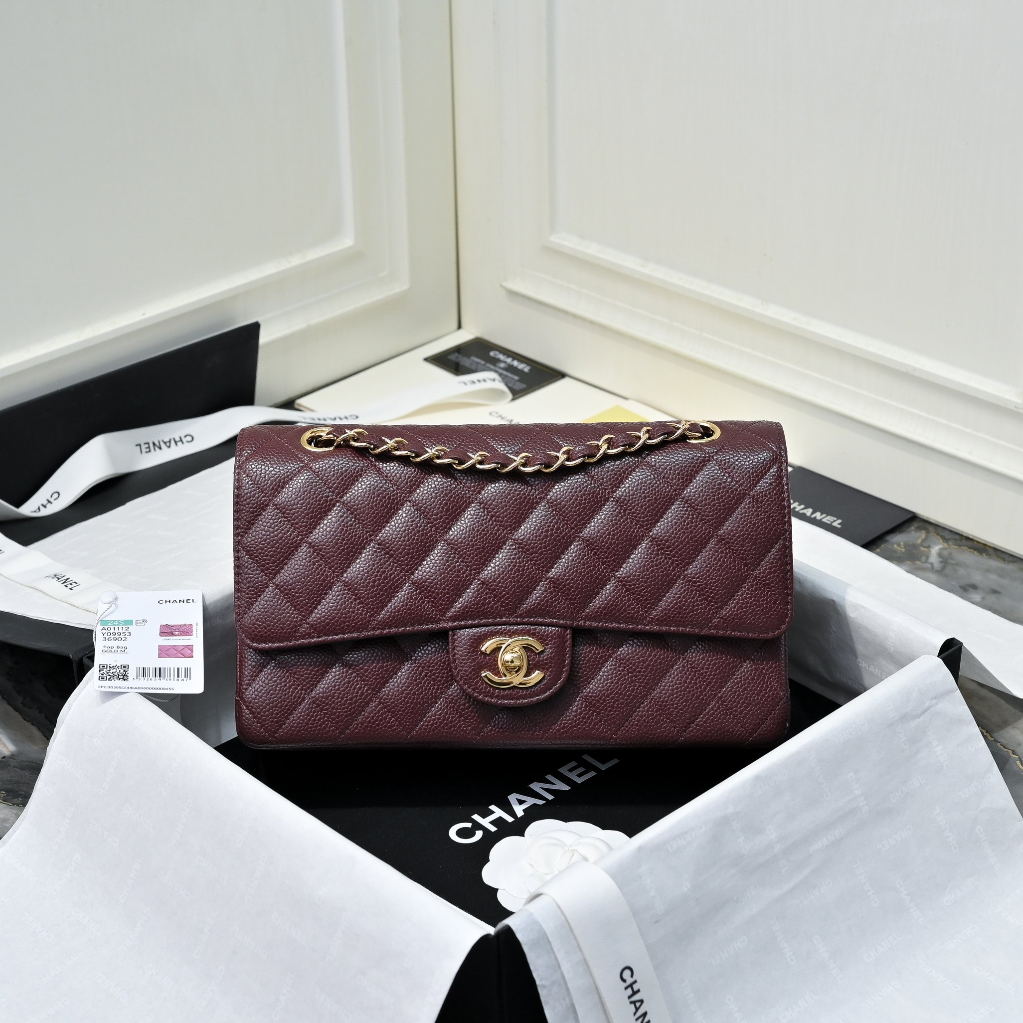 Chanel Classic 11.12 Handbag in Burgundy Caviar leather