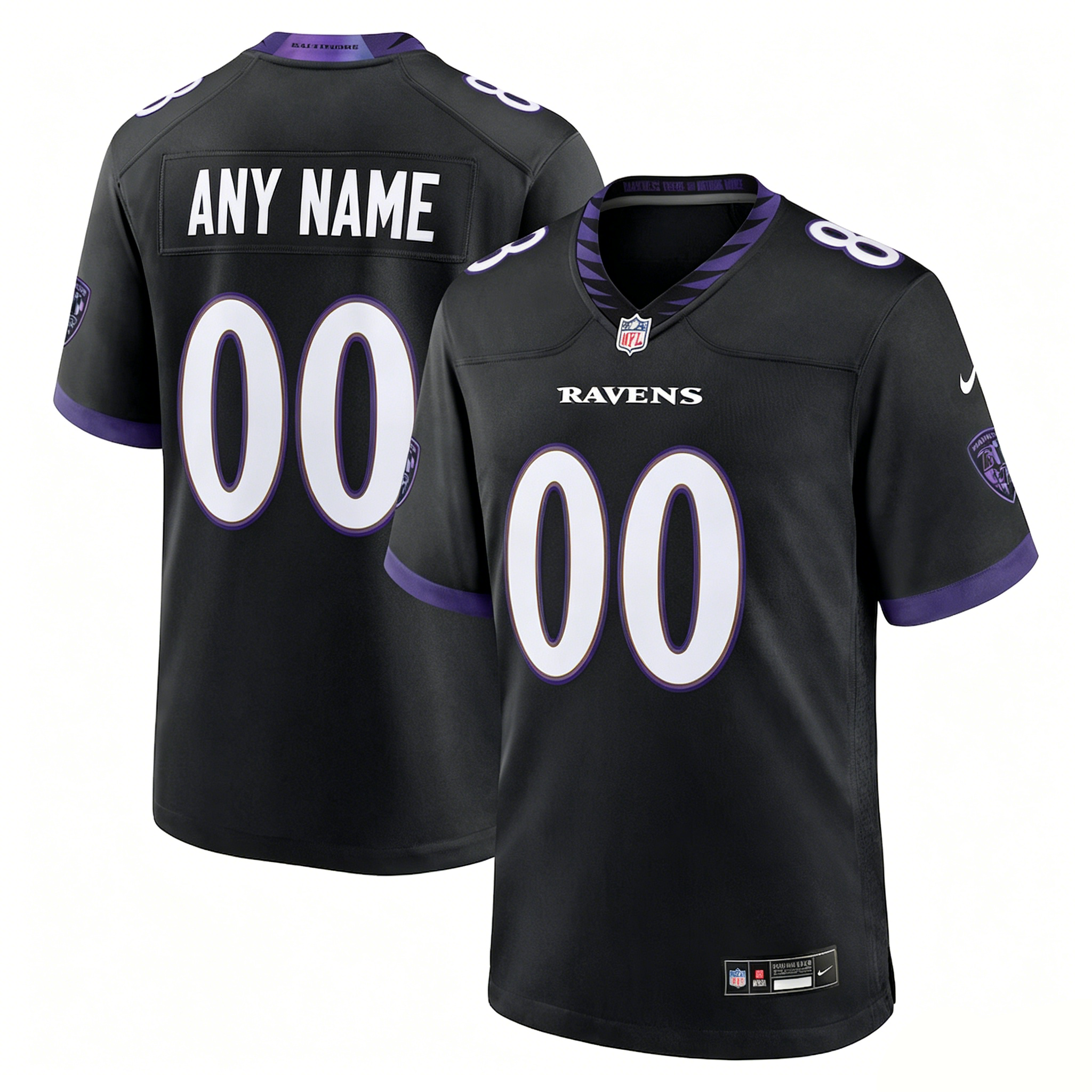 Baltimore Ravens Nike Purple Black White Vapor Home and Away Alternate Game customized Jersey
