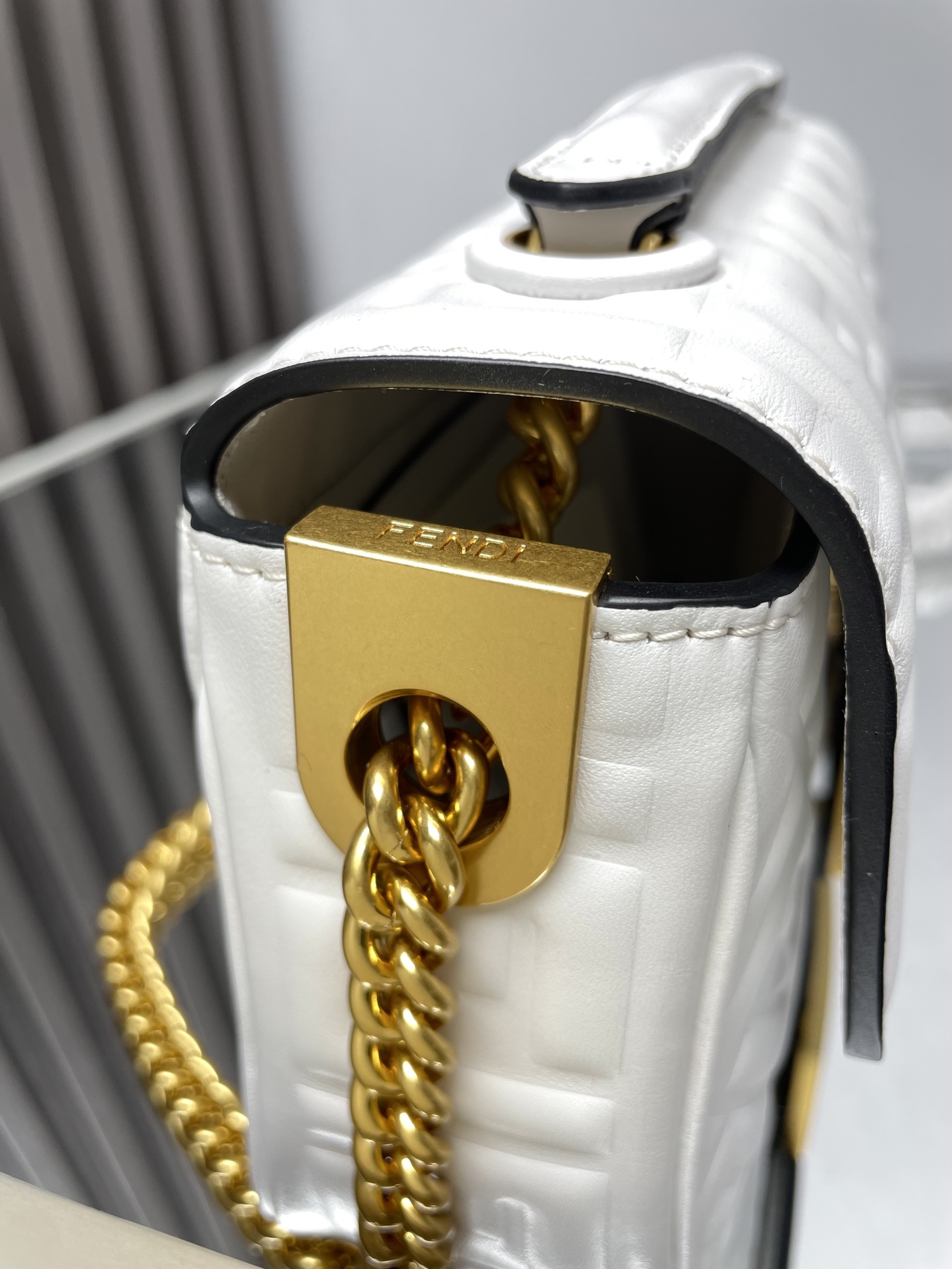 Fendi Medium Baguette Chain Leather Bag-White