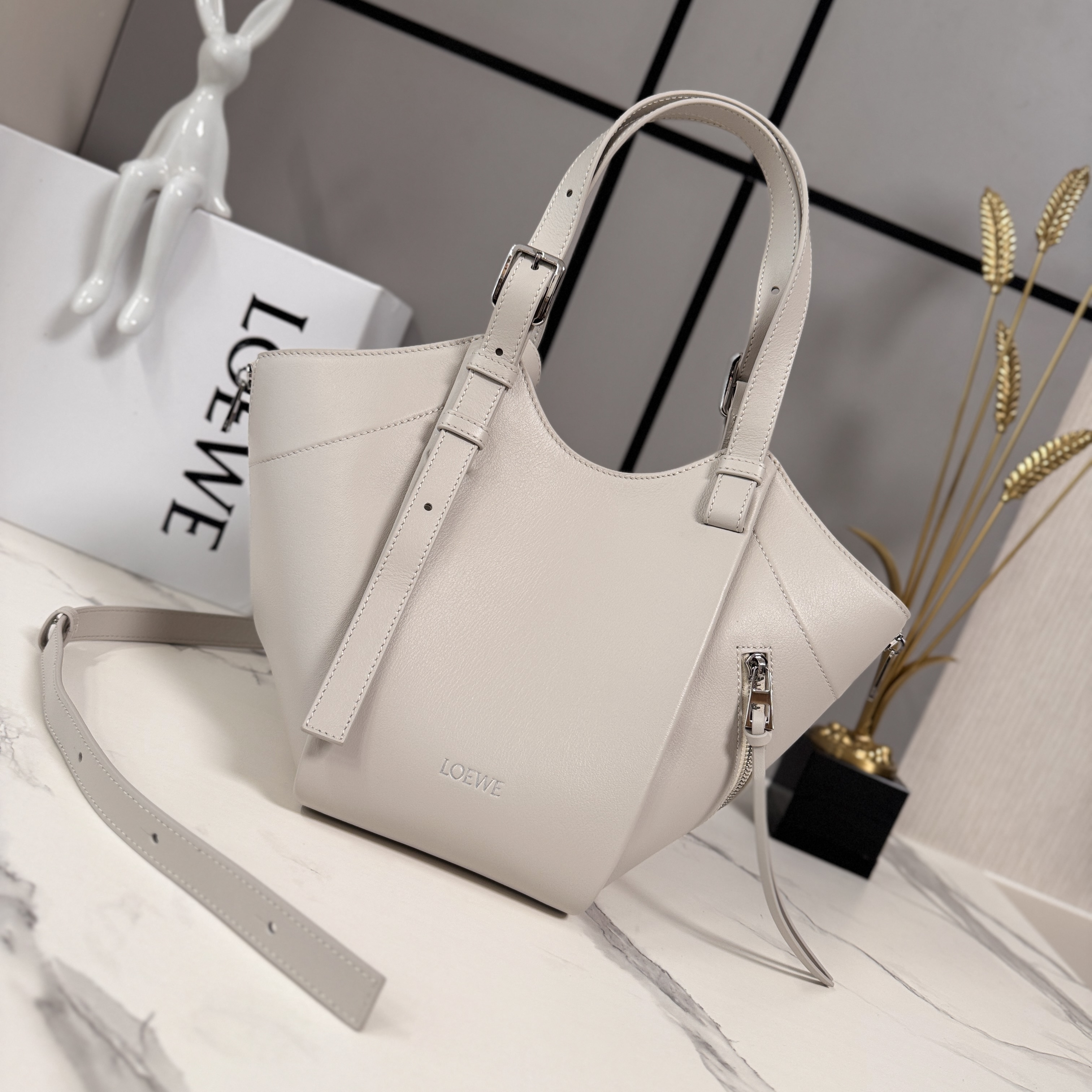Loewe Hammock Flip Bag in Classic Calfskin-Pale Misty Gray