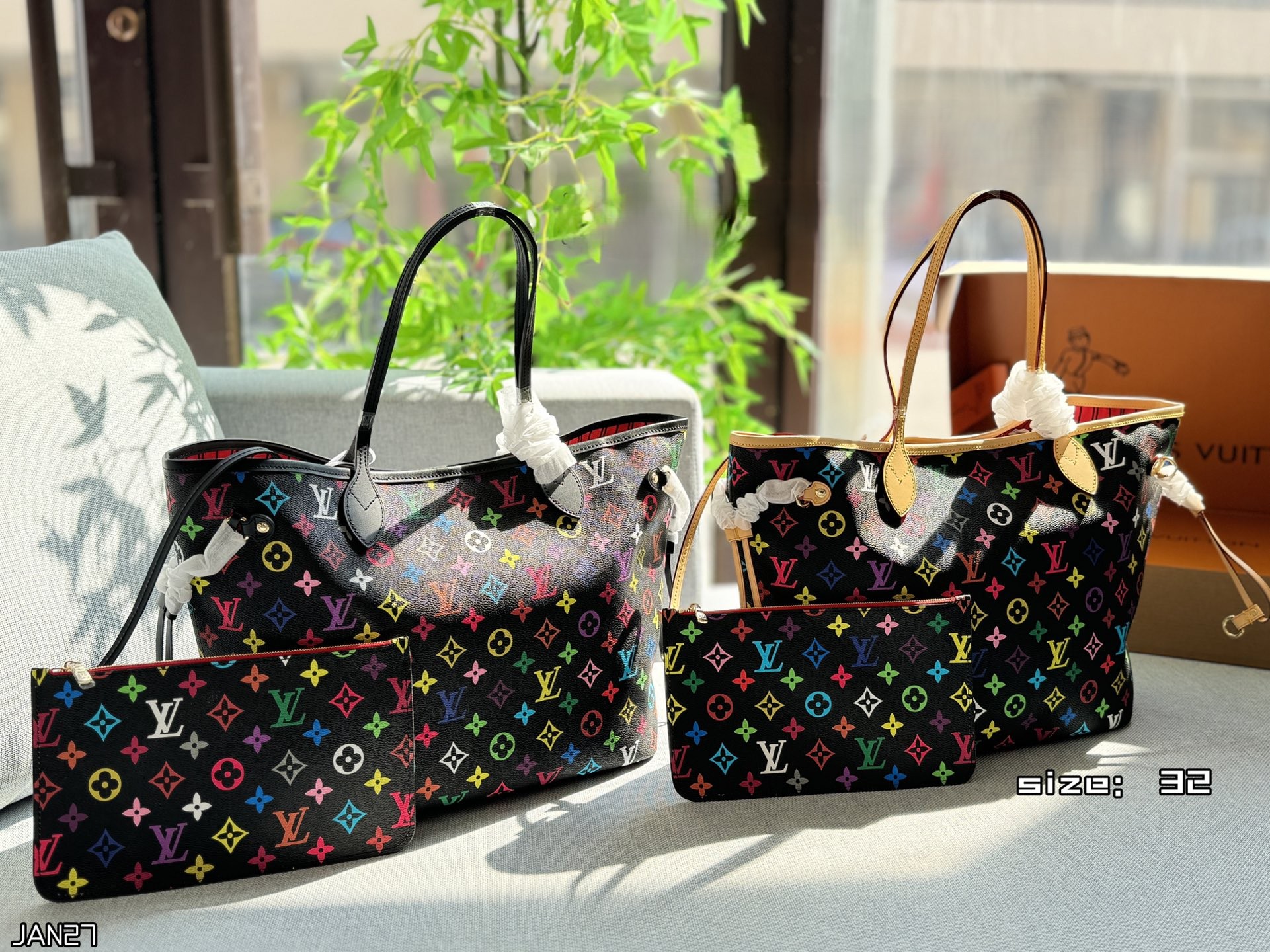 Louis Vuitton LV x TM Neverfull MM Black Multicolor Monogram Canvas Red Lining Tote Bag With Pouch - KAIROO