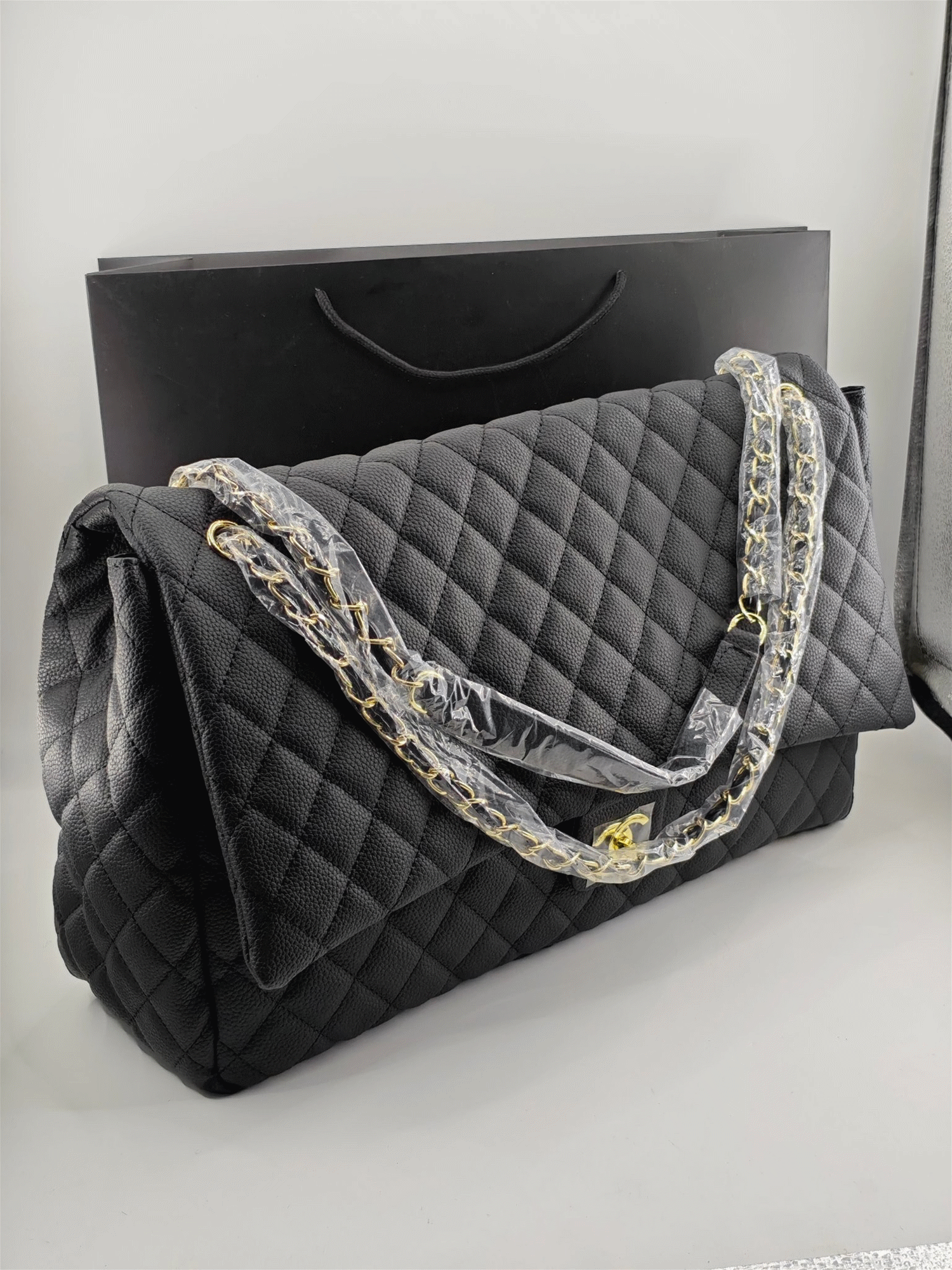 Chanel XXL CF Maxi Quilted Grained Leather Chain Oversized Airport Flap Shoulder Bag - KAIROO