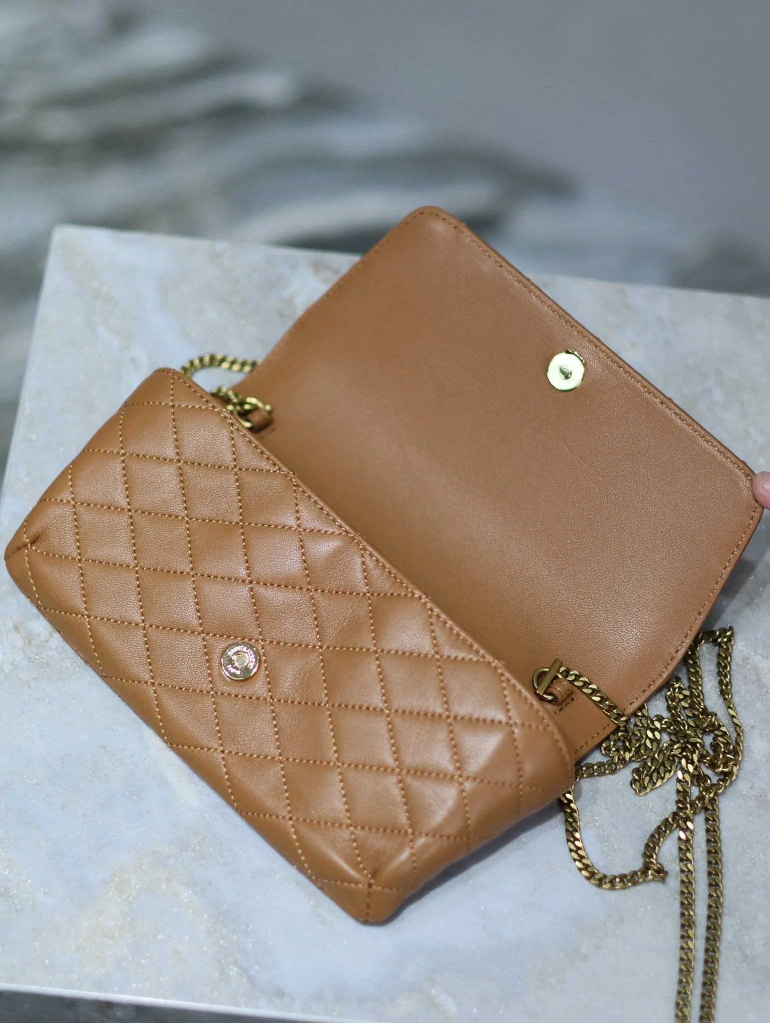 Saint Laurent YSL Gaby Phone Bag 19cm Light Brown Quilted Leather GHW