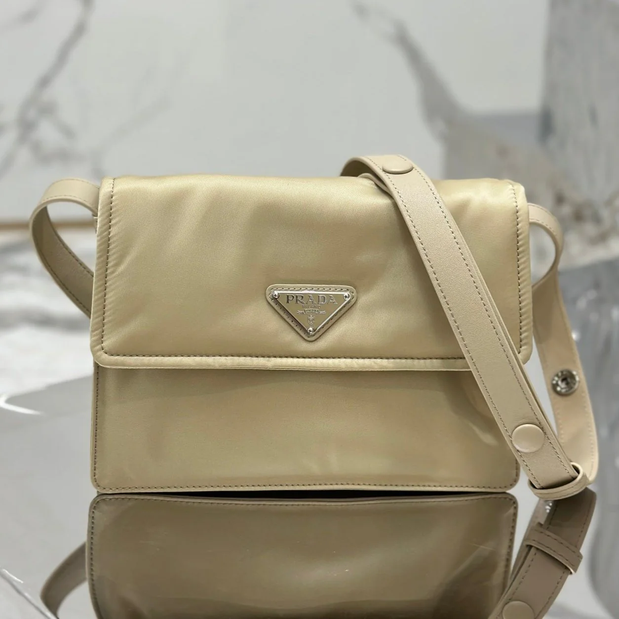 Prada CINI 23 MEDIUM BAG IN FLAX YELLOW RE-NYLON WITH STRAP
