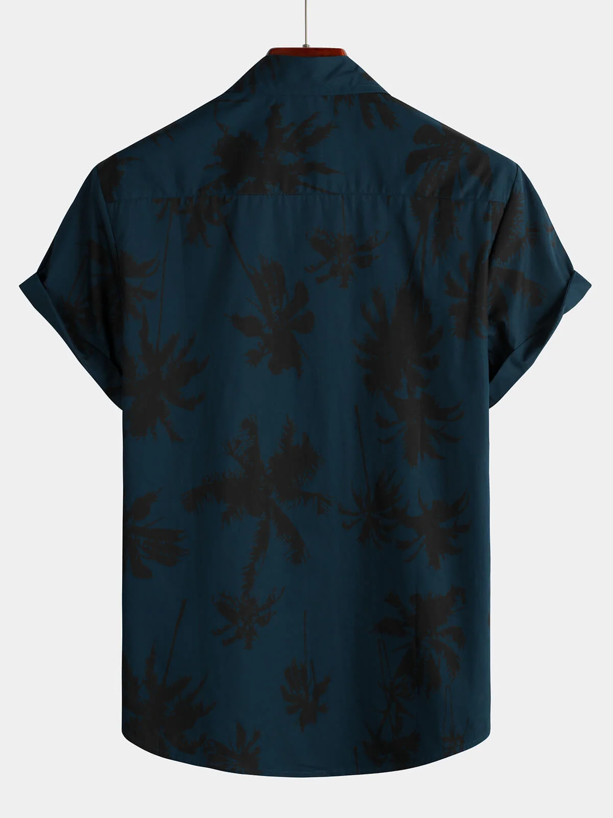 Men's Navy Palm Print 100% Cotton Hawaiian Collar Short Sleeve Shirt