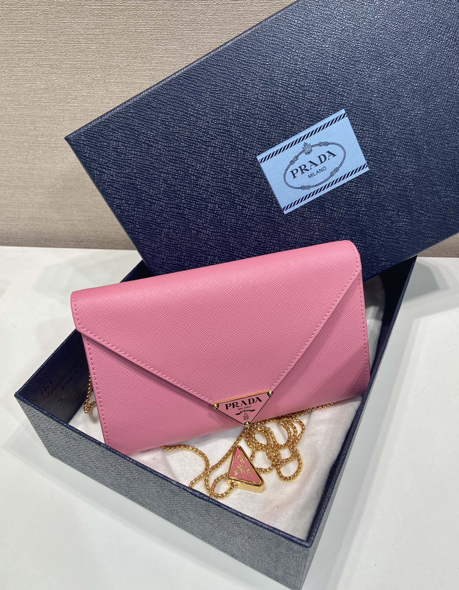 Prada Cross pattern envelope bag pink leather 341153