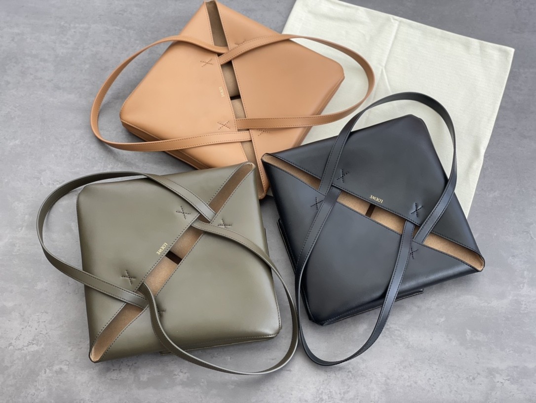 Loewe Puzzle Fold Small/ Medium Geometric Cutout Smooth Leather Convertible Tote Top Handle Bag - KAIROO