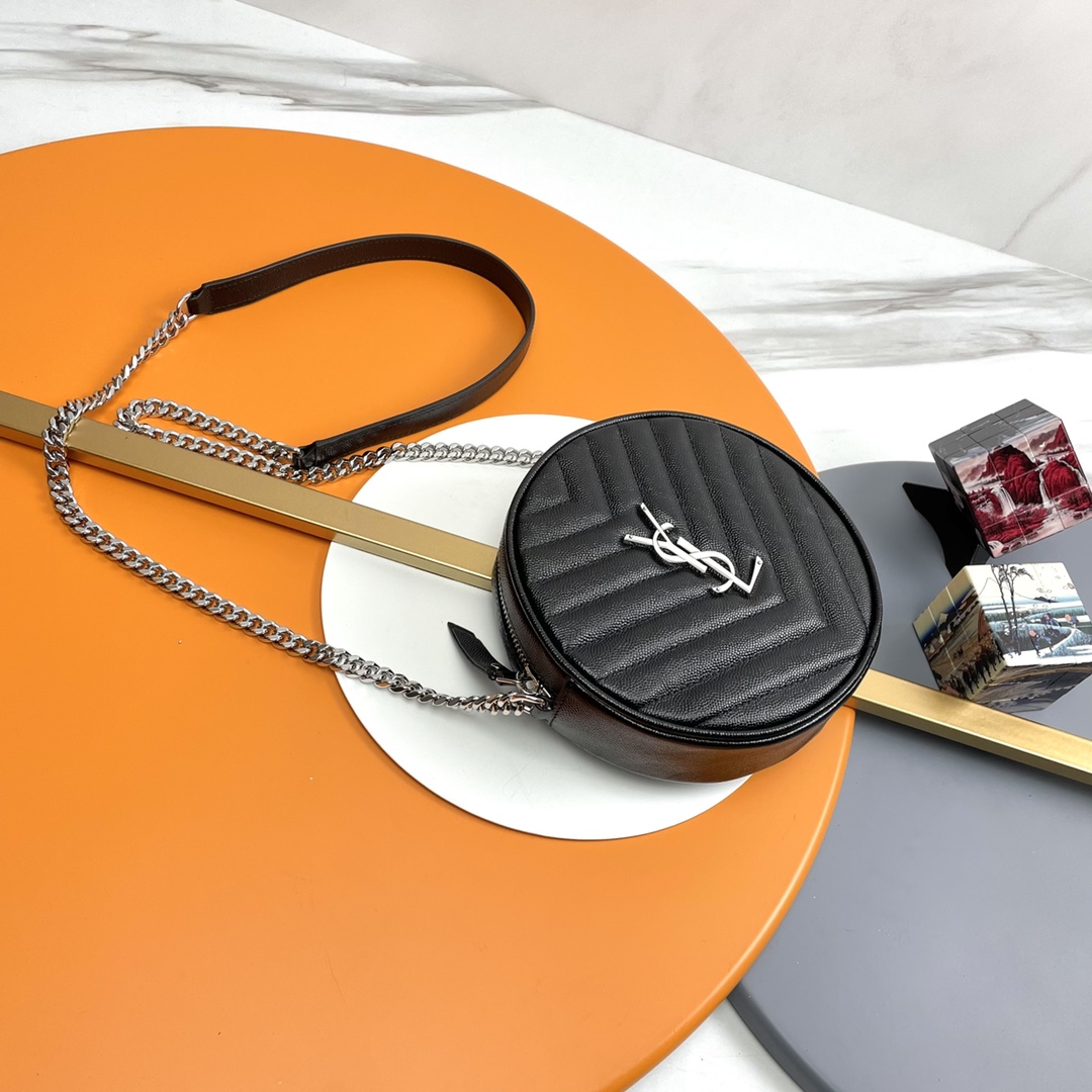 Saint Laurent new Vinyle caviar small round bag