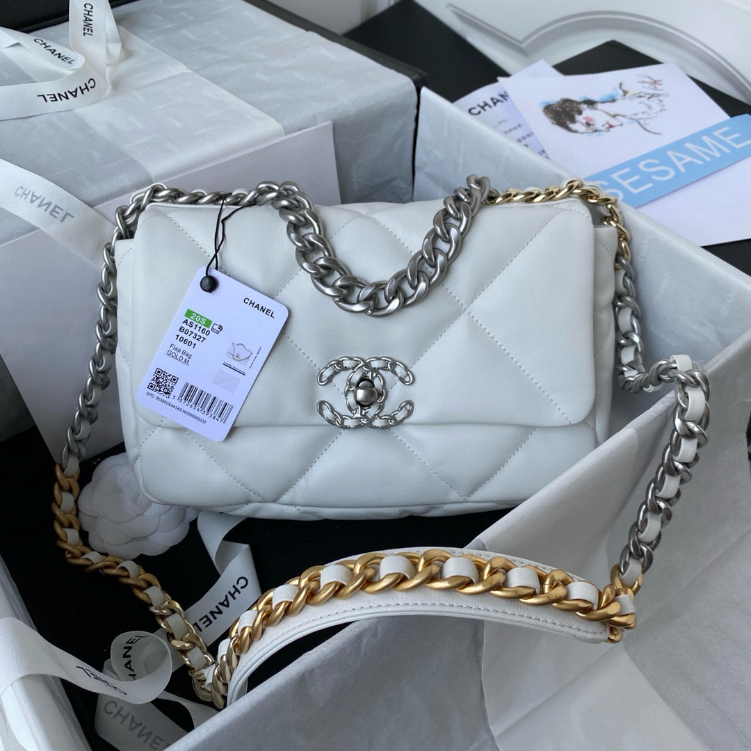 Chanel 19 Medium Handbag in White Lambskin