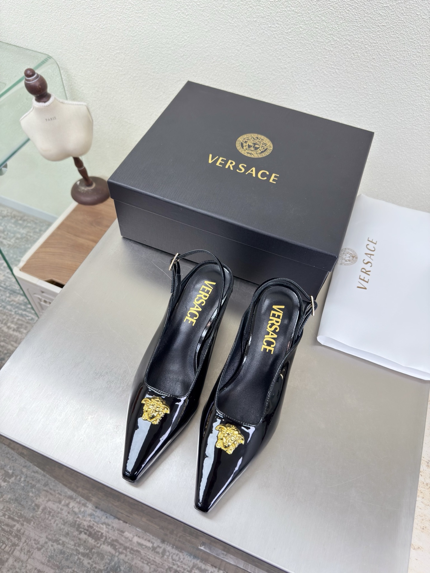 Versace Shiny Leather Slingback Pump- 4 colors