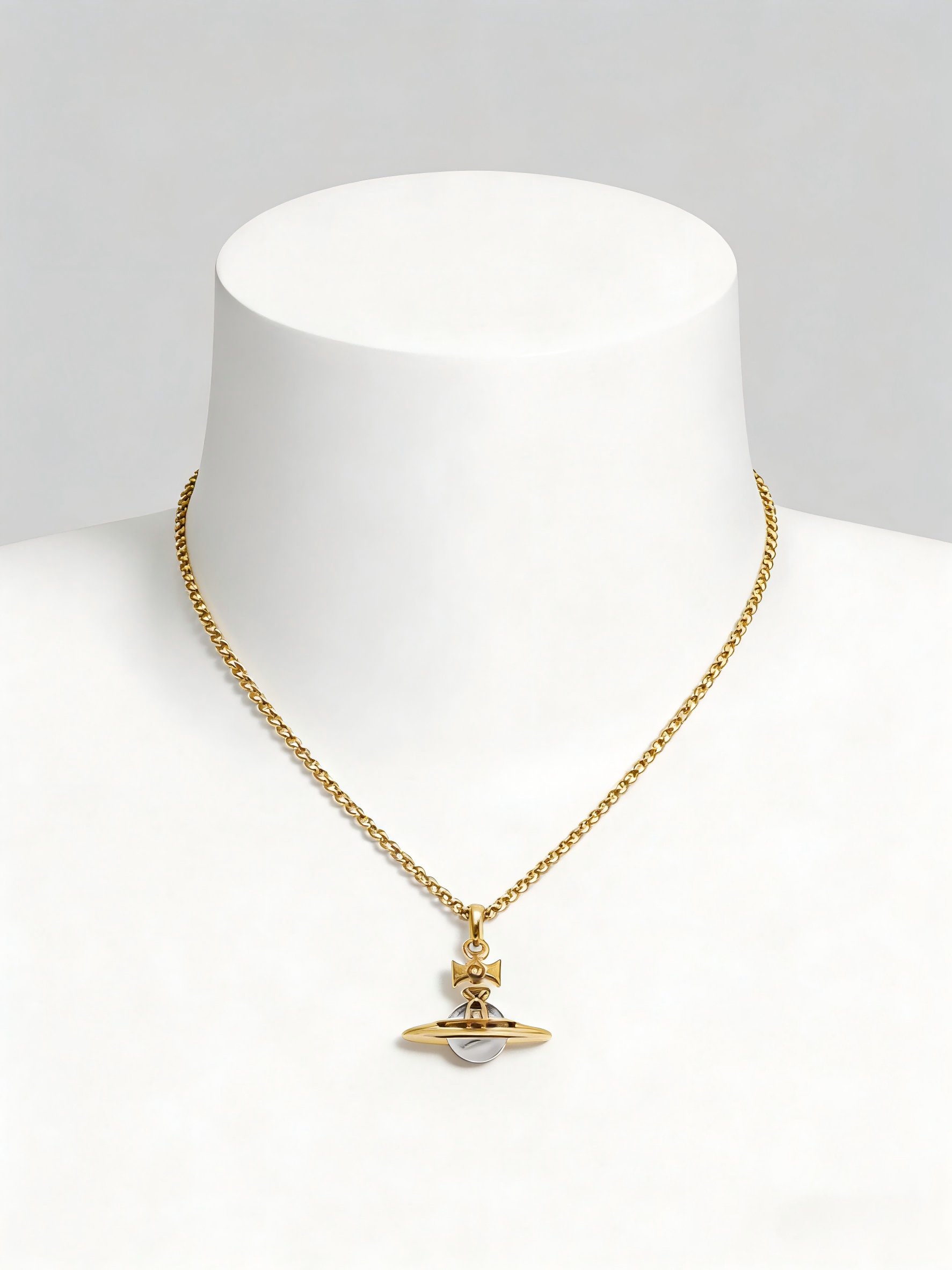 Gold-Tone Planet Pendant Necklace with Pearl Accent, Dainty Celestial Chain Jewelry for Women, Trendy Y2K Accessory for Daily Wear