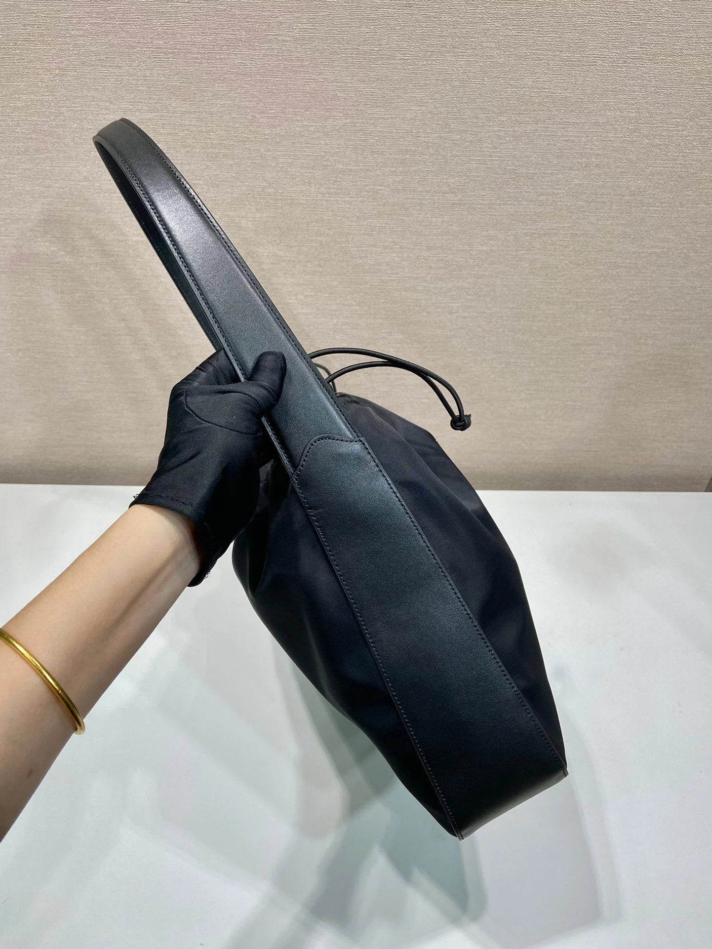 Prada LARGE DRAWSTRING BAG 37 IN BLACK RE-NYLON