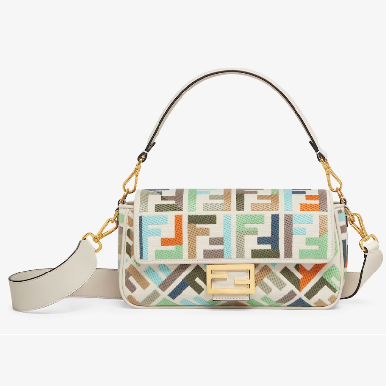 FENDI Baguette Multicolor canvas bag with FF embroidery