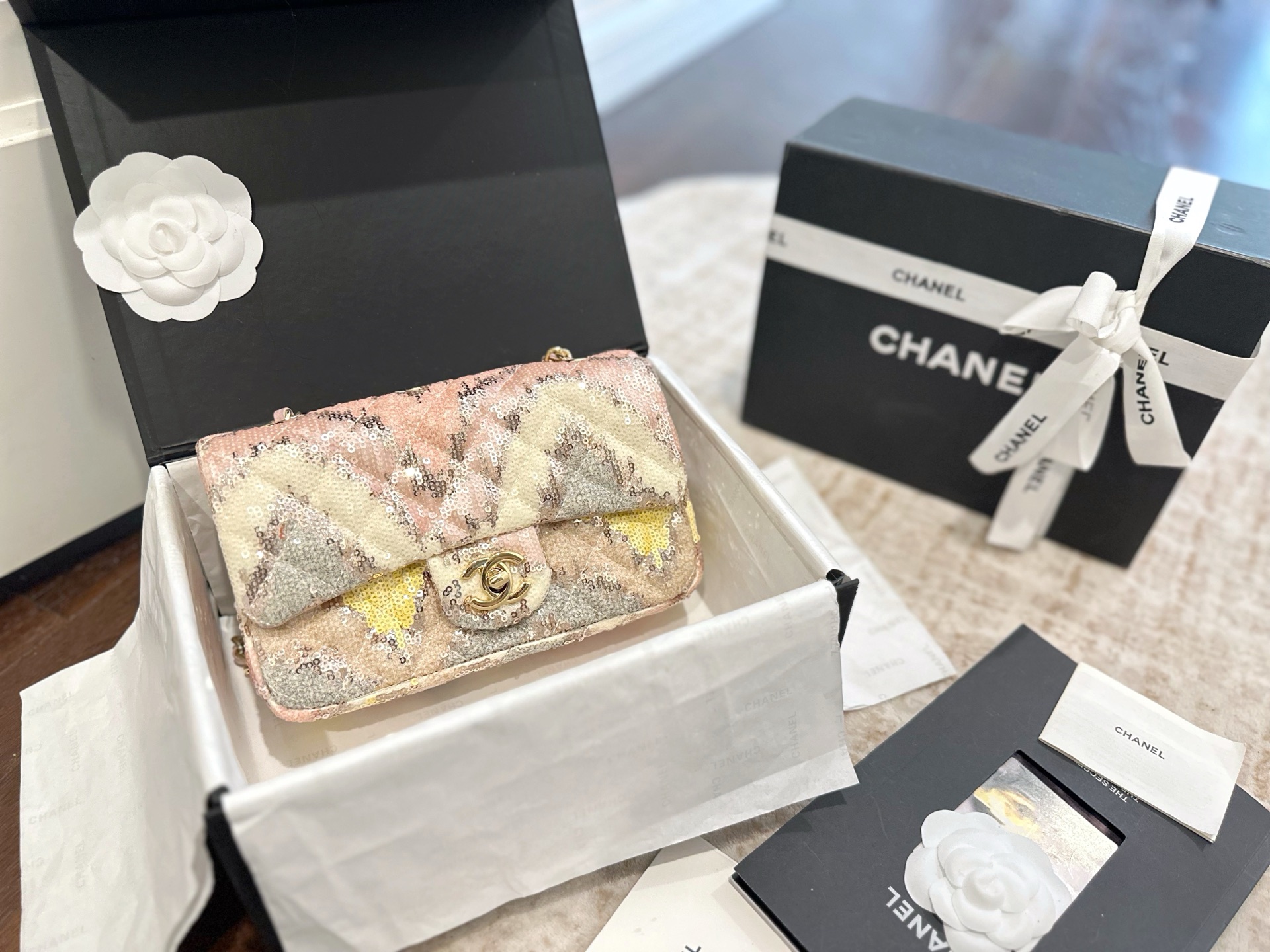 Chanel CF Mini 24K 20CM Sequin Gradient Embroidered Galaxy Multicolour Double Flap Shoulder Bag - KAIROO