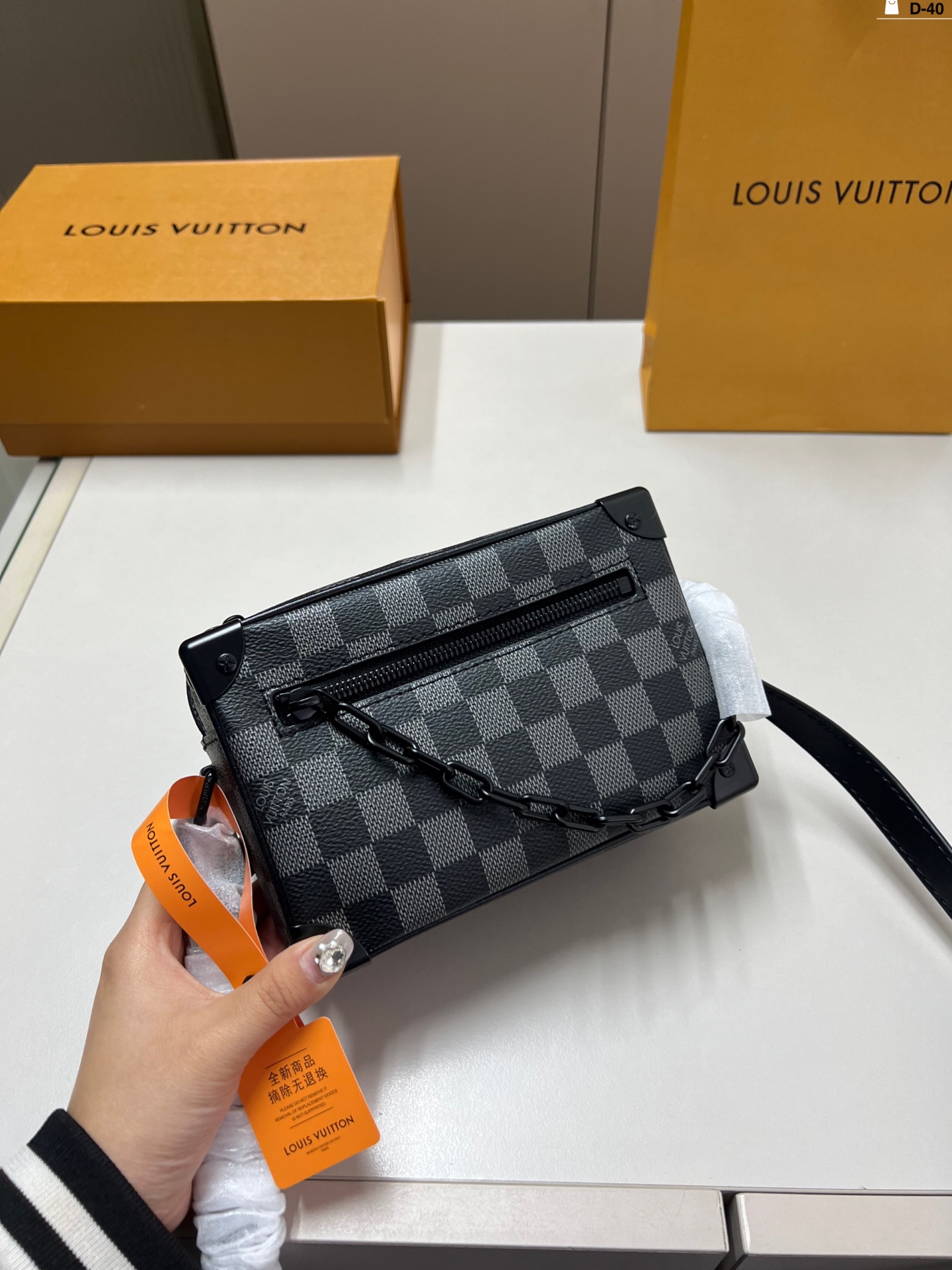 Louis Vuitton LV Mini Soft Trunk Damier Graphite Coated Canvas Black Chain Shoulder Bag - KAIROO