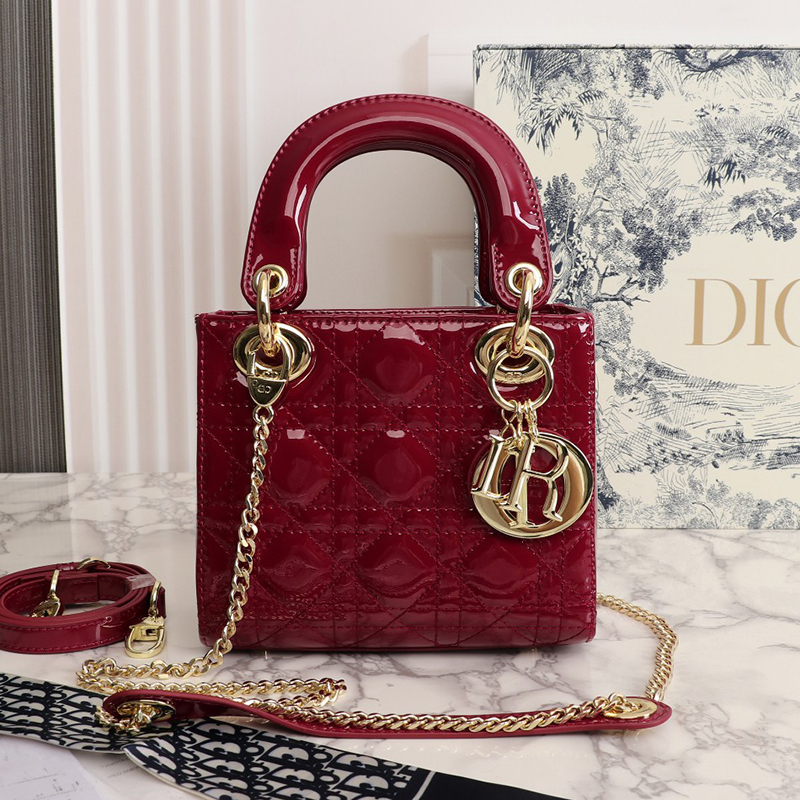 Dior The LADY DIOR Bag Cherry Red Patent Cannage Calfskin M0505OWCB_M323  AAA Quality