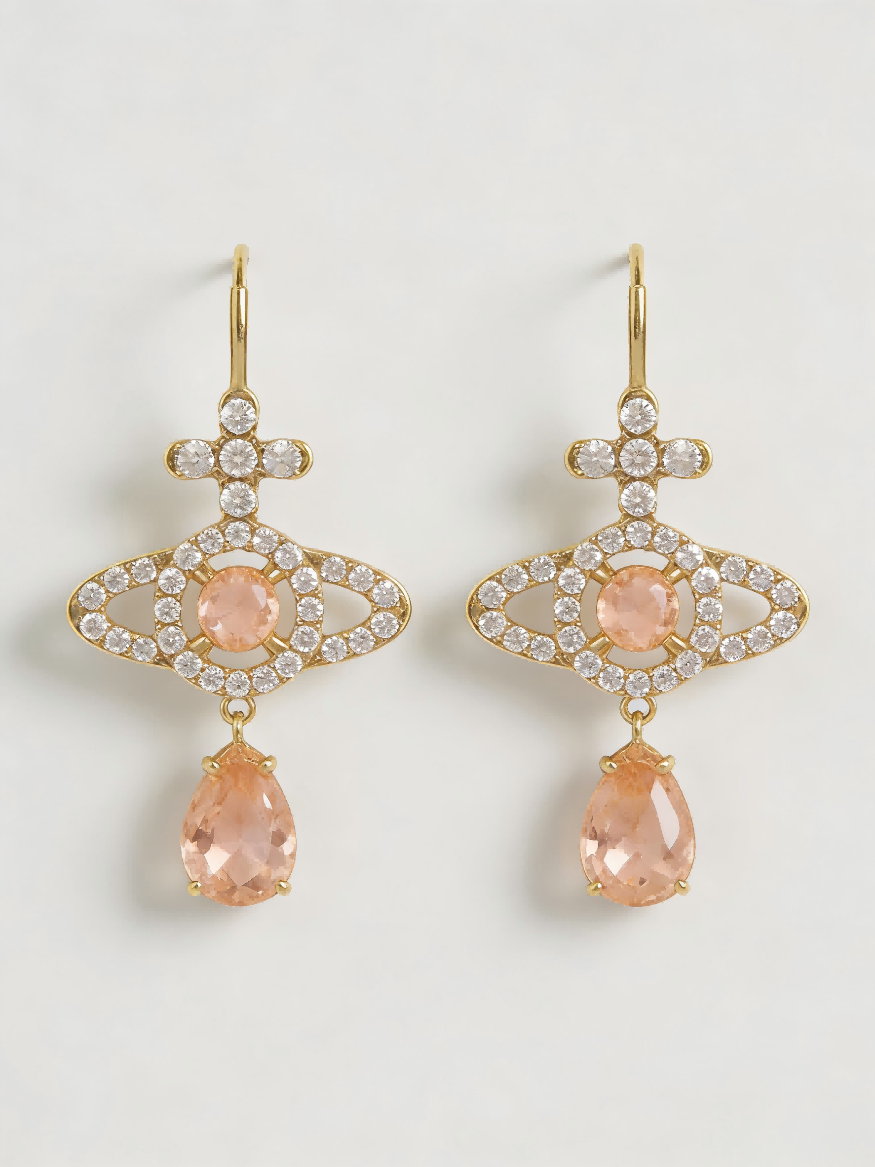 Chic Pink Teardrop Saturn Earrings, Glittering Zircon Planet Dangles, Party Jewelry