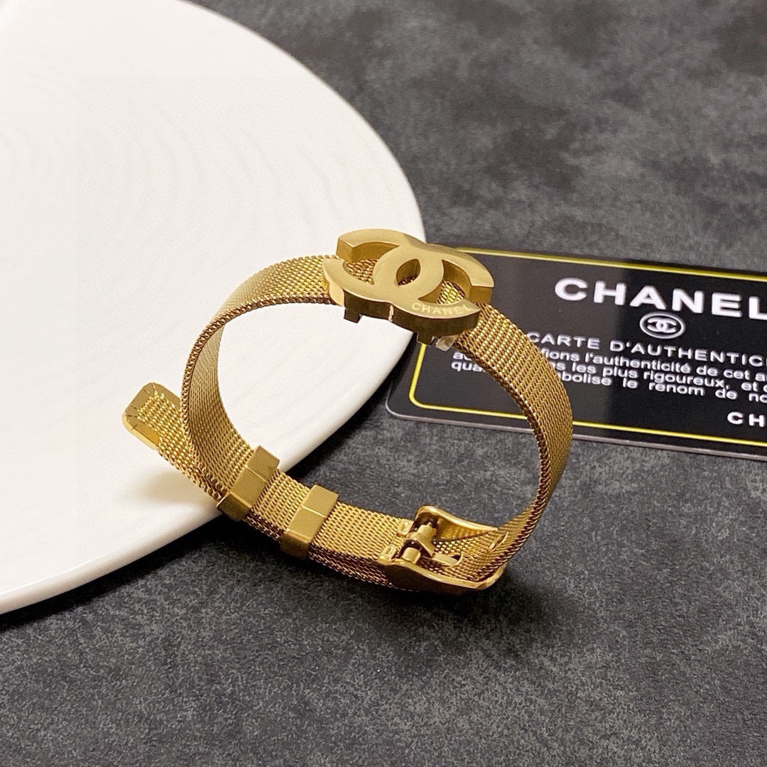 Chanel 24C Gold Watch Band Mesh CC Turn-Lock Adjustable Bangle Bracelet - KAIROO