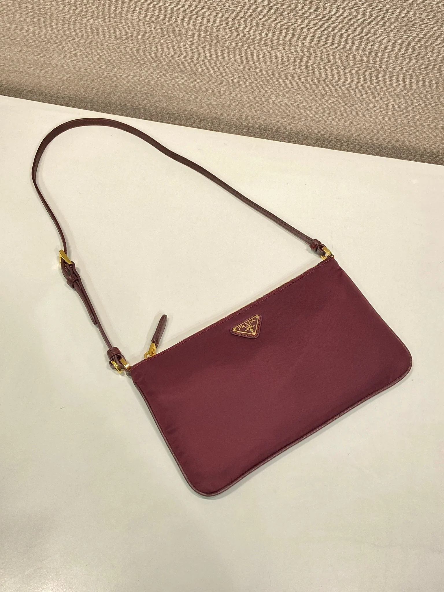 Prada vintage long shoulder bag burgundy nylon fabric