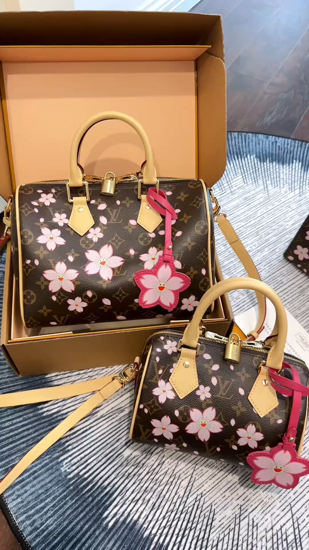 Louis Vuitton x Takashi Murakami Speedy 20/25 Cherry Blossom Top Handle Boston Duffle Bag - KAIROO