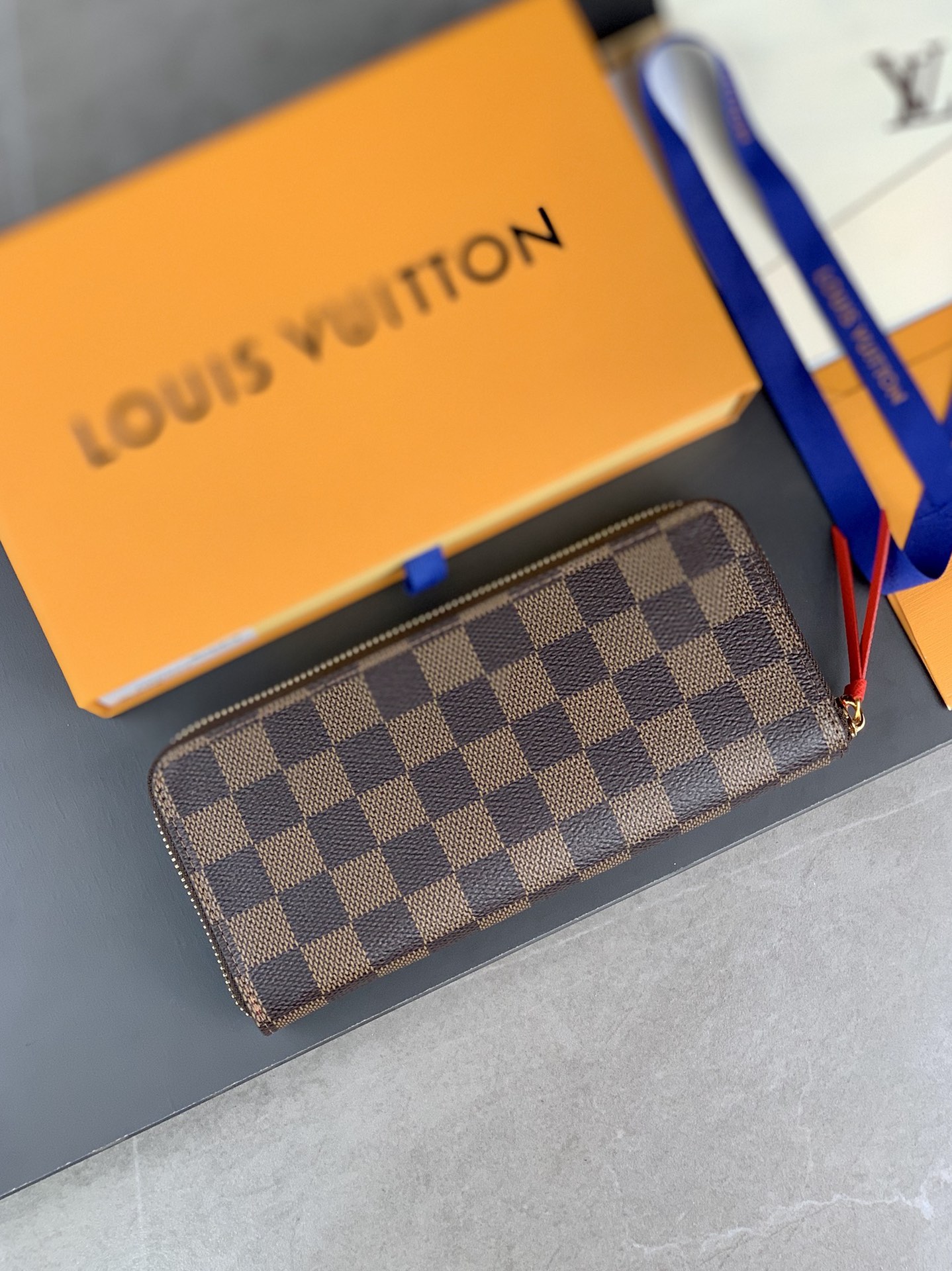 N60534 LV Clemence Wallet Damier Ebene Canvass-Red