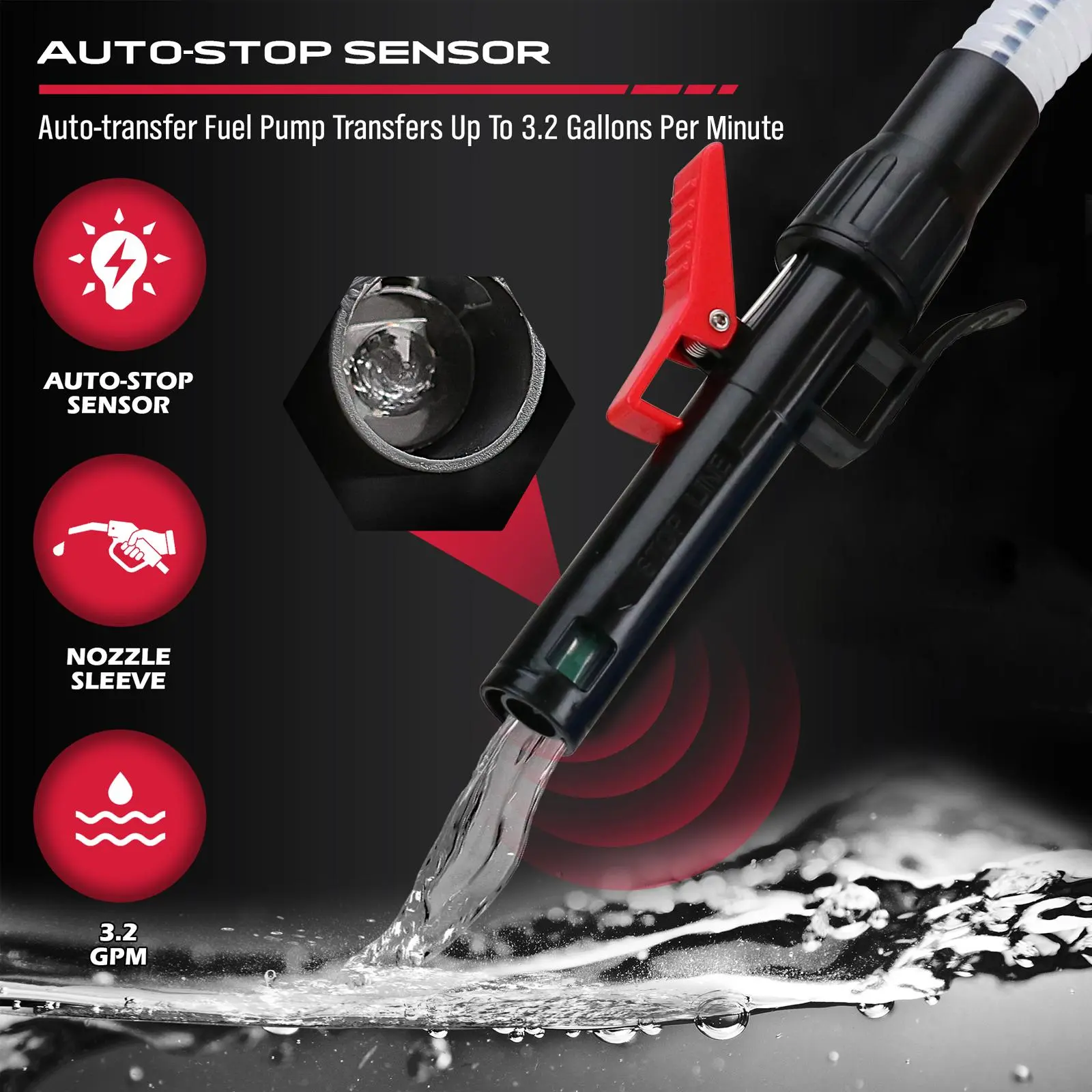 Smart Auto-Stop Liquid Transfer Pump - 3.2 GPM Battery-Operated Siphon with 3 Universal Adapters