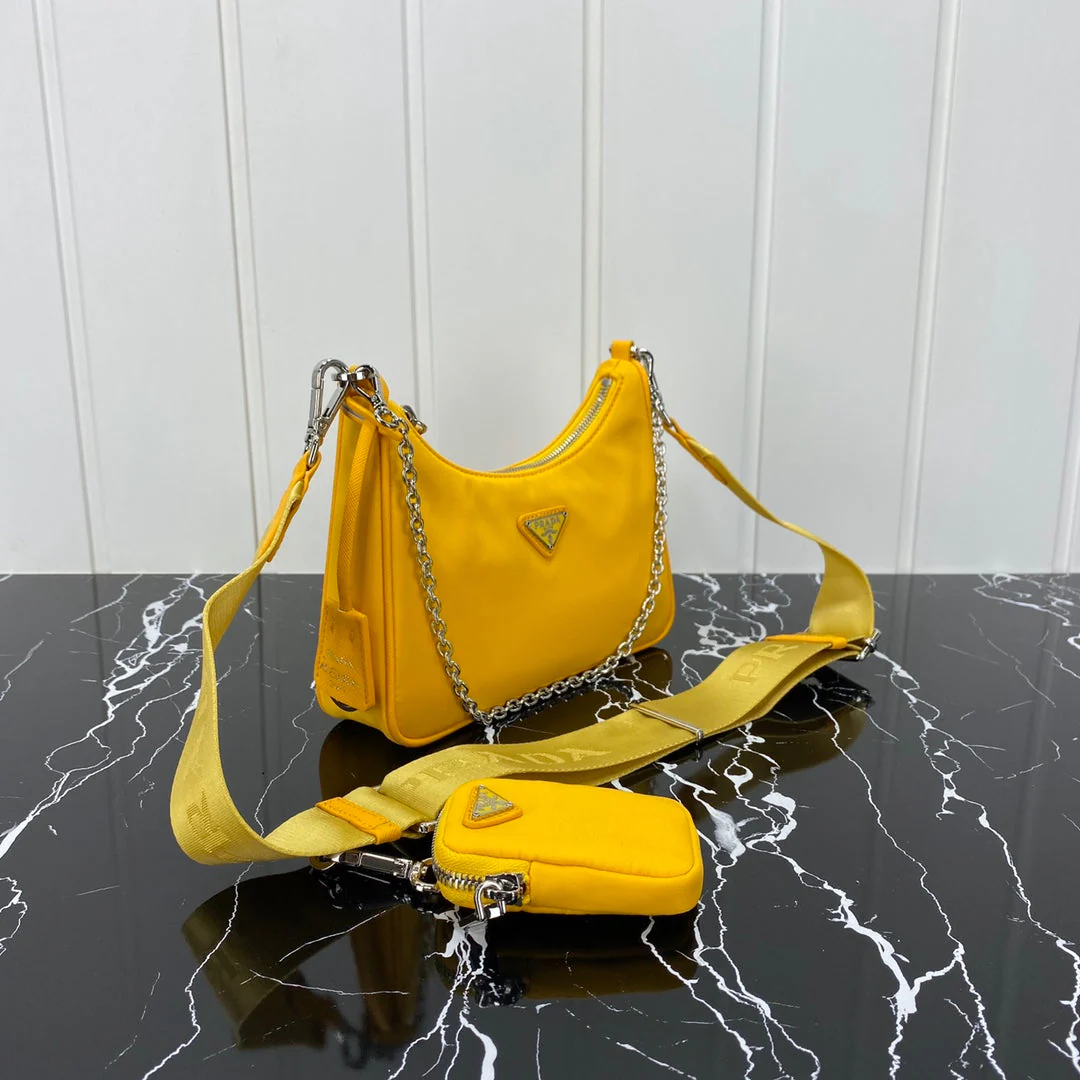 Prada HOBO 22 BAG IN AMBER YELLOW RE-NYLON