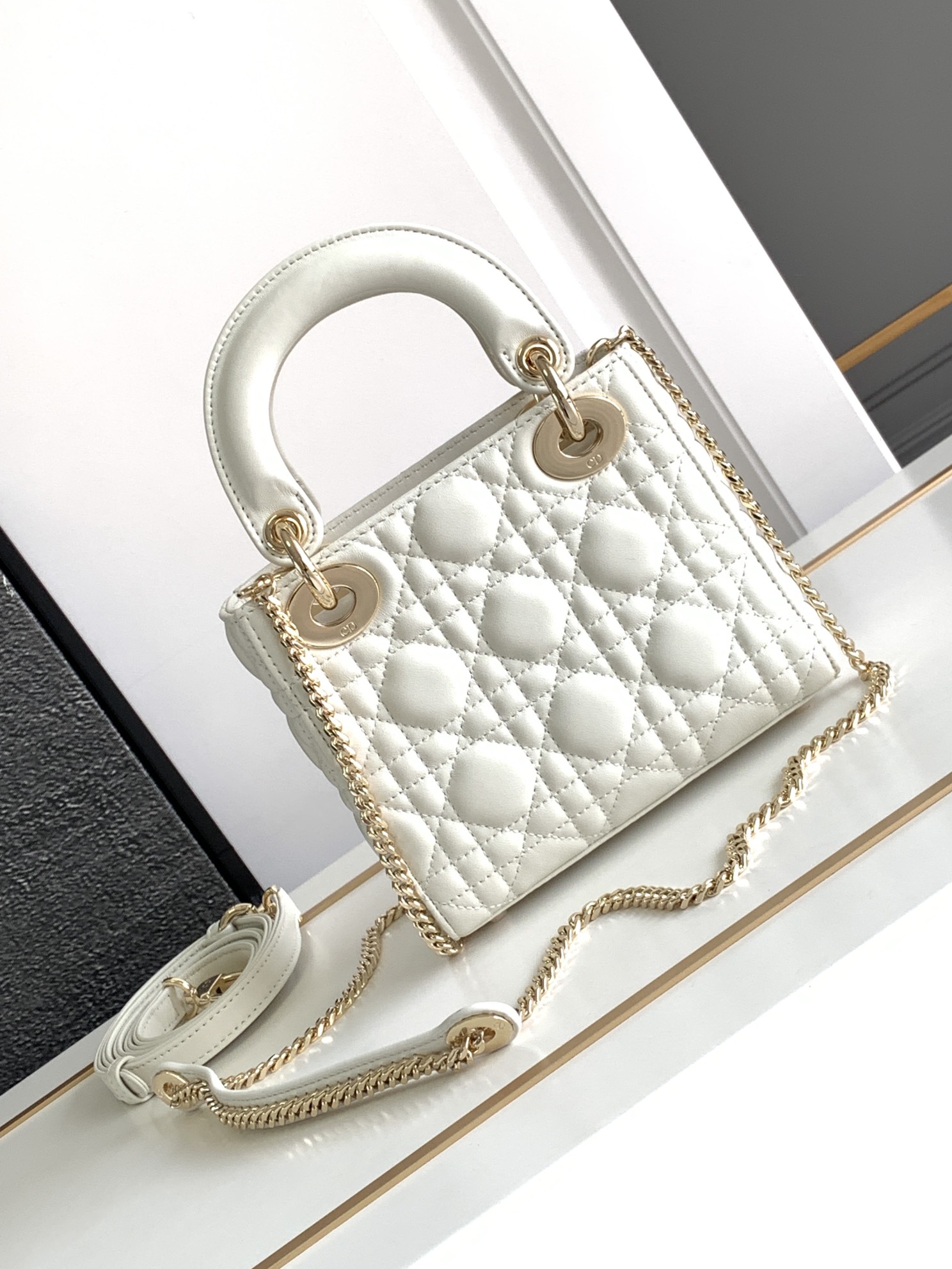 Mini Lady Dior Bag in White Cannage Lambskin