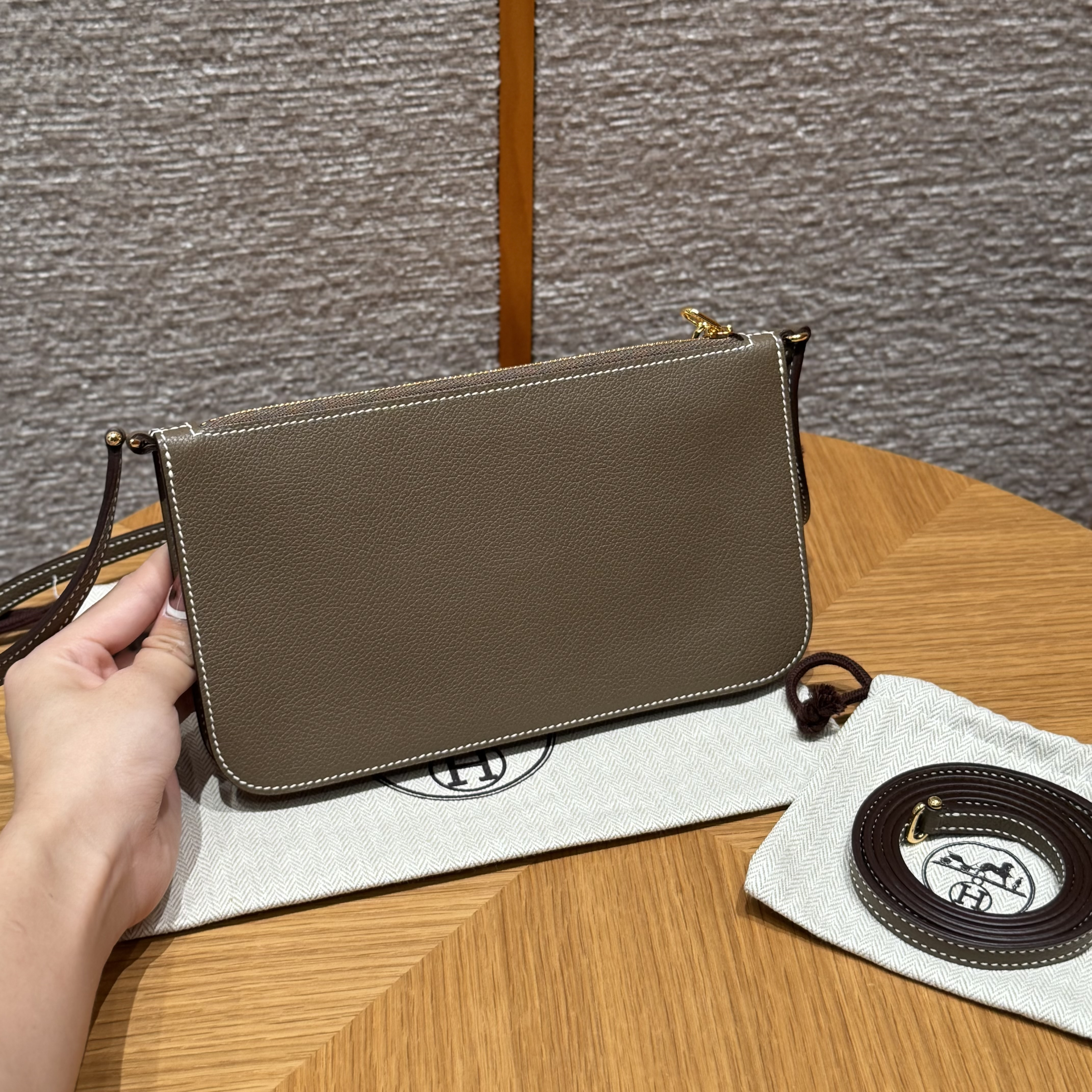 Hermes Etoupe Evercolor Zipengo Chaine d'Ancre To Go pouch