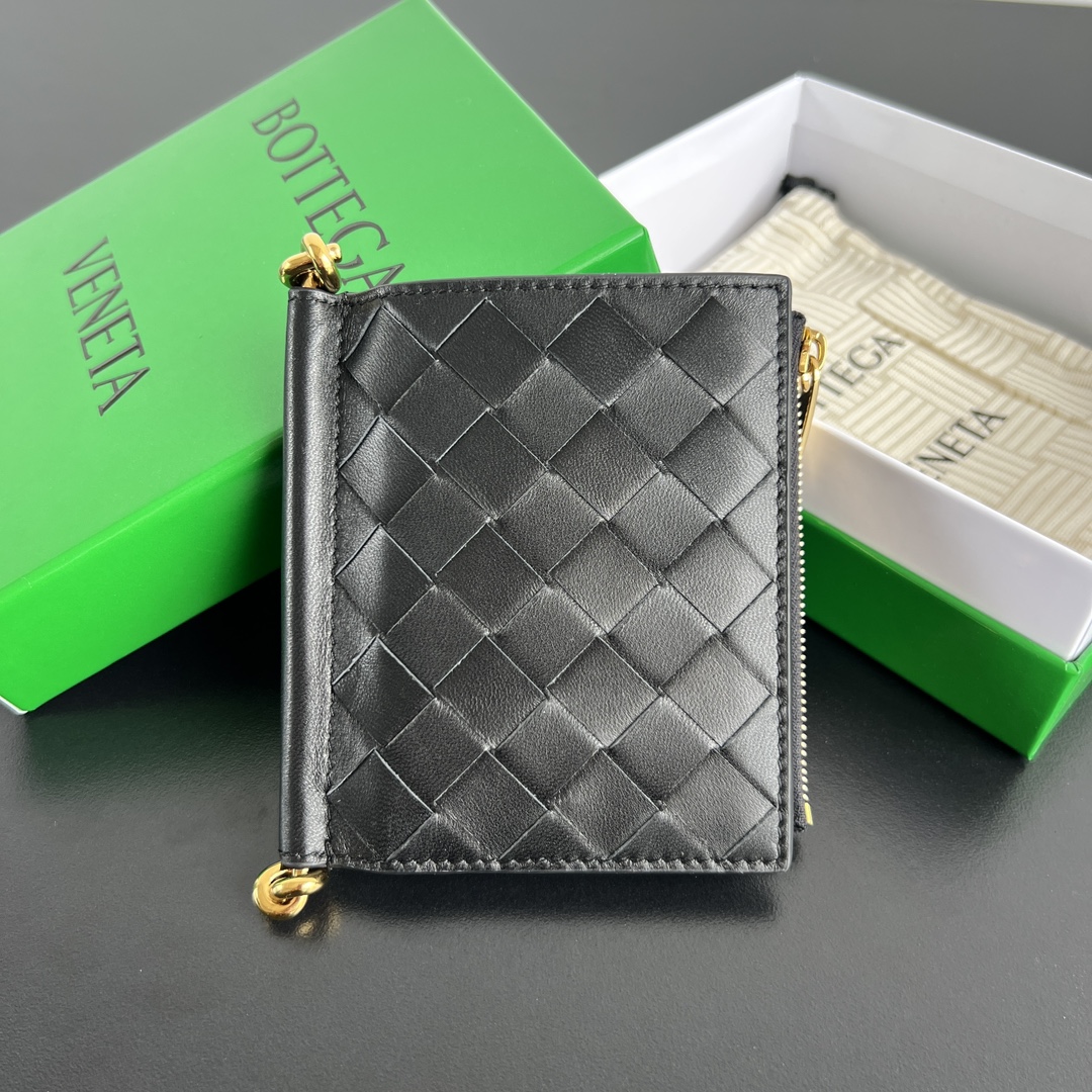 Bottega Veneta Solstice Small Folded Wallet in Black Intreccio Leather
