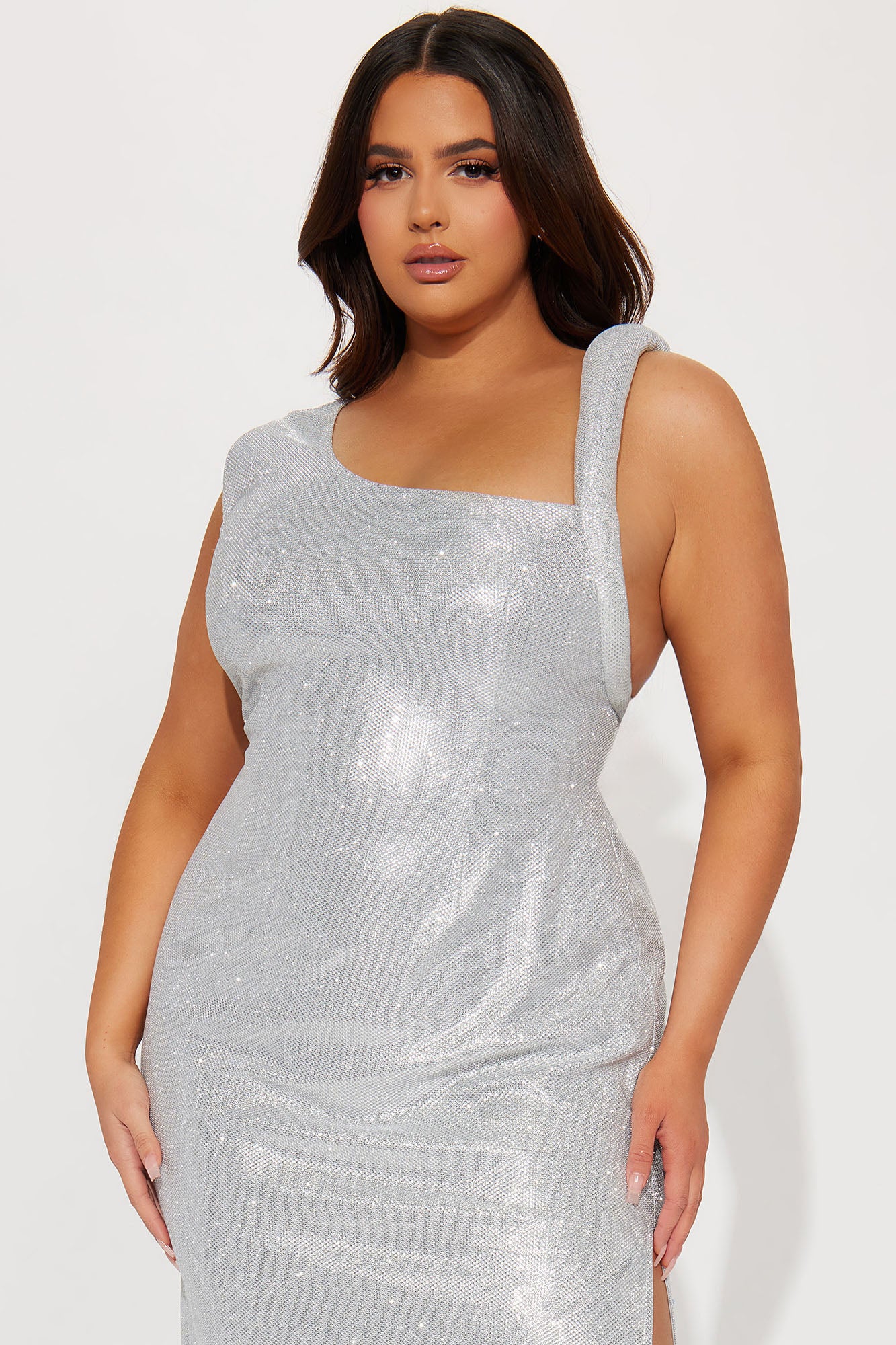 Tia Metallic Gown - Silver