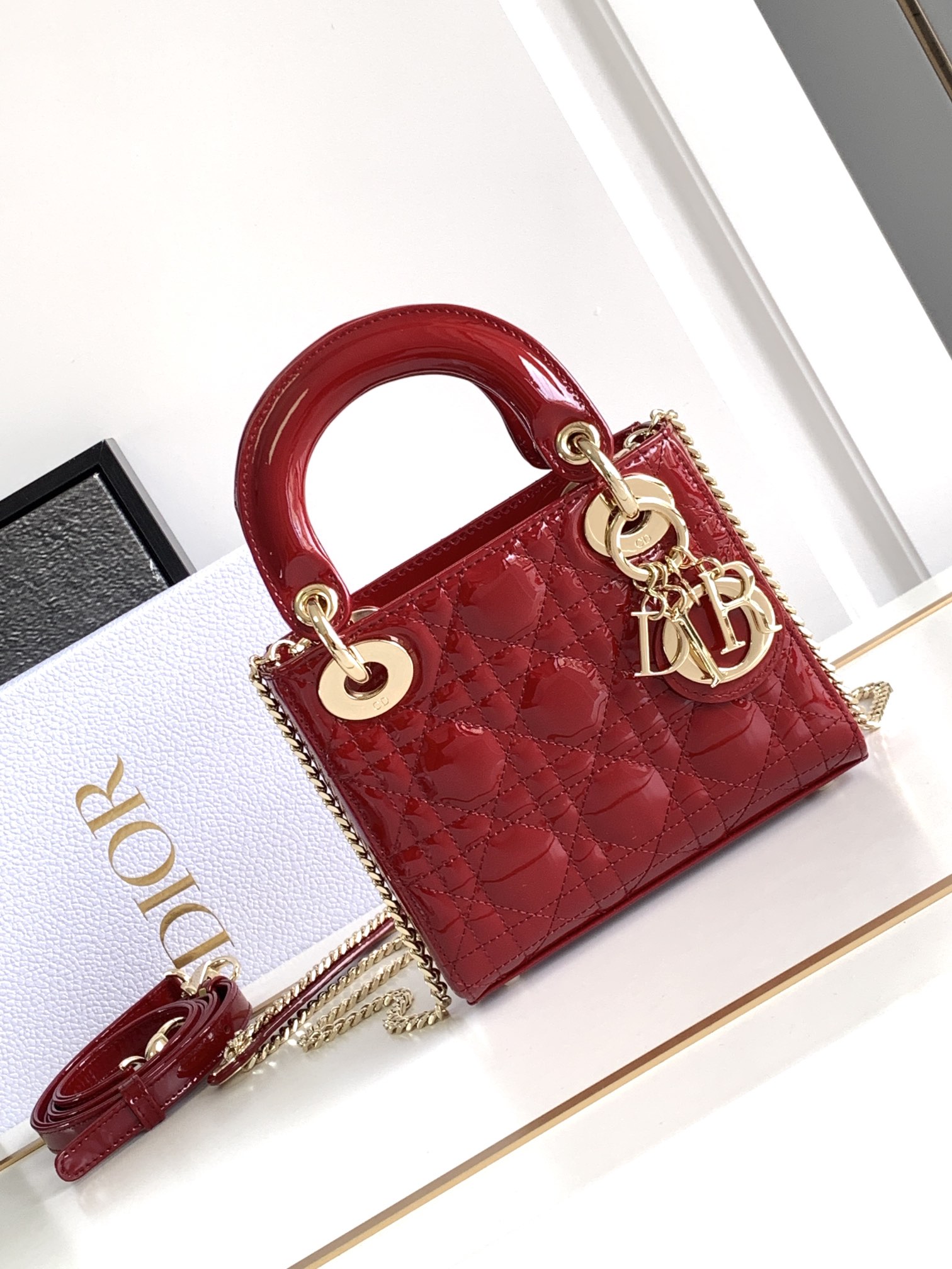 Mini Lady Dior Bag in Red Patent Cannage Calfskin