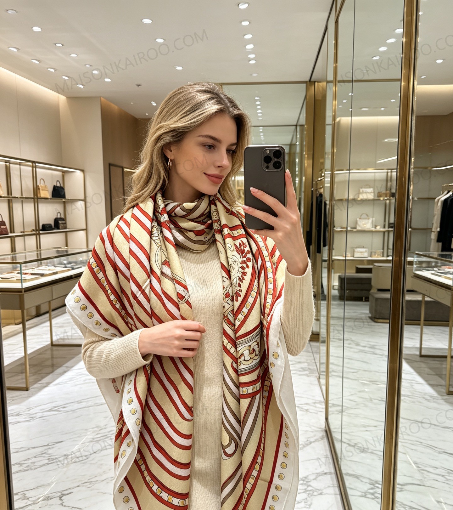 Hermes Equestrian Bridle 140 Silk‑Cashmere Shawl Scarf - KAIROO