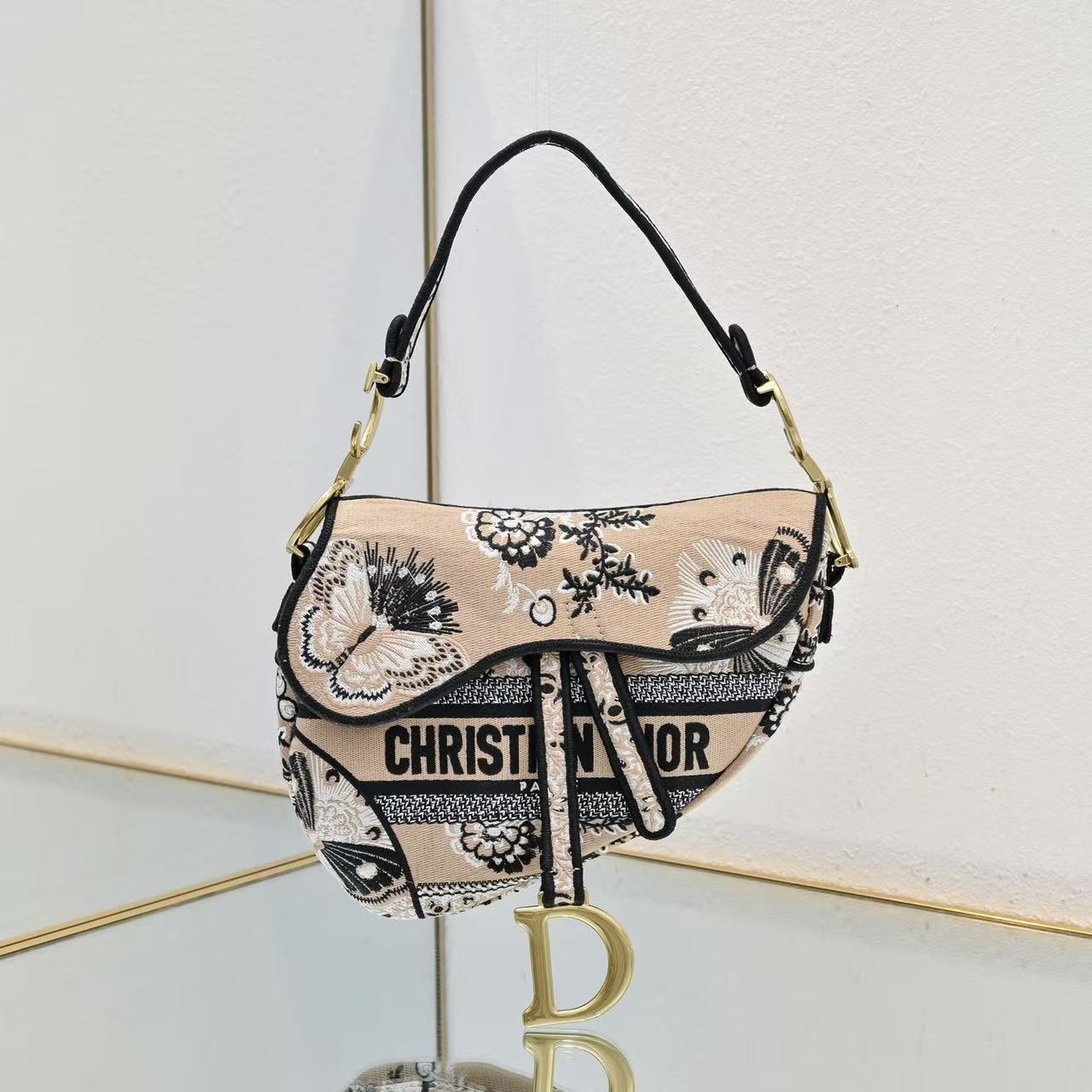 Dior embroidered saddle bag