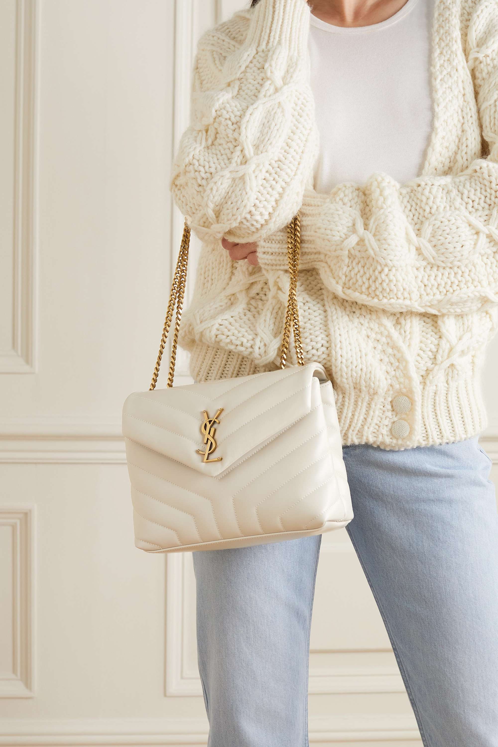 SAINT LAURENT Loulou small quilted leather shoulder bag white
