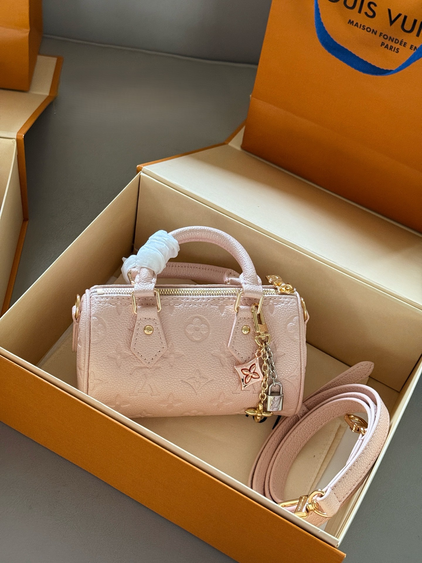 Louis Vuitton LV Nano Speedy 16 Summer Stardust Pink Monogram Empreinte Leather Boston Top Handle Bag - KAIROO